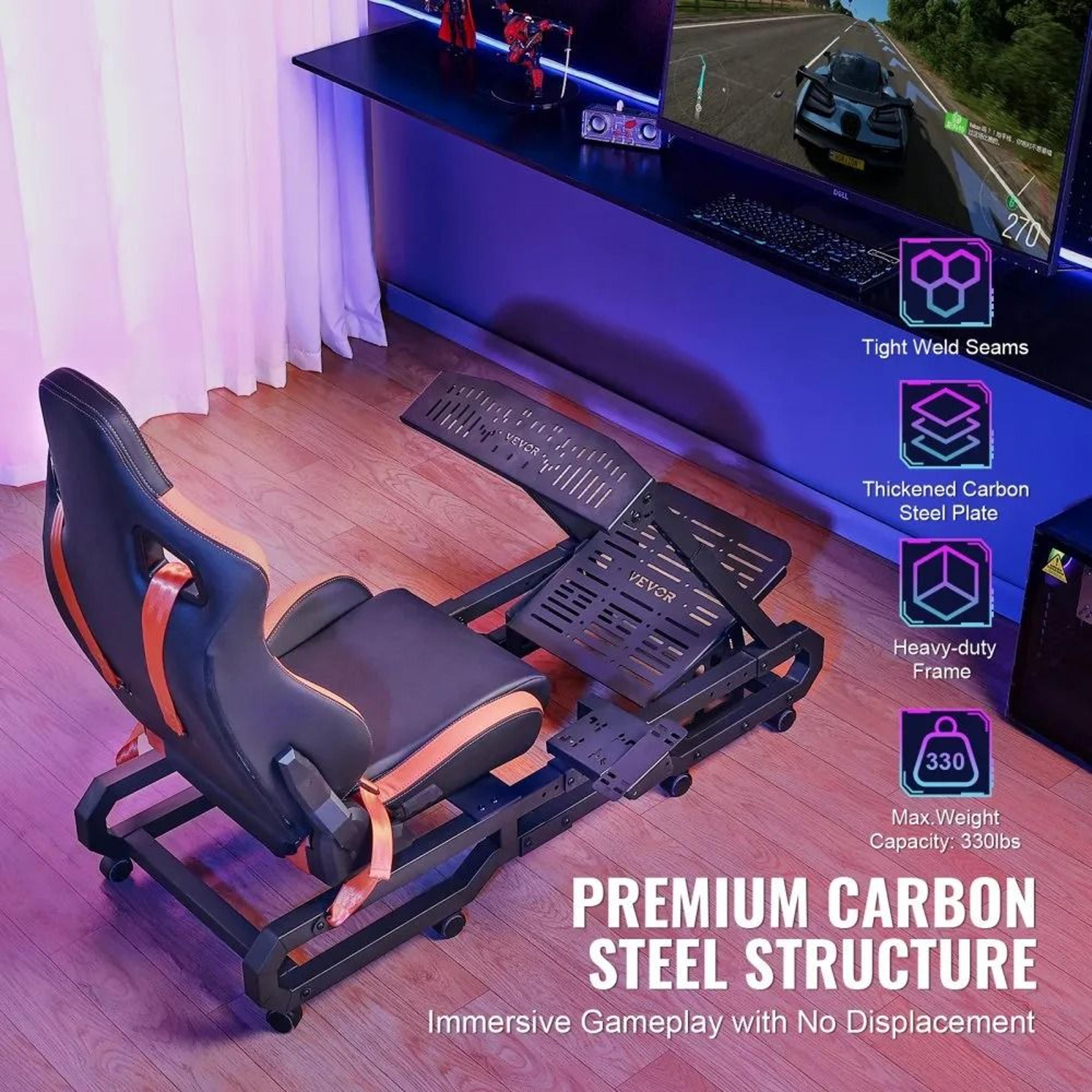 Racing Wheel Stand With Seat Adjustable Steel Sim Racing Cockpit With Wheels 4