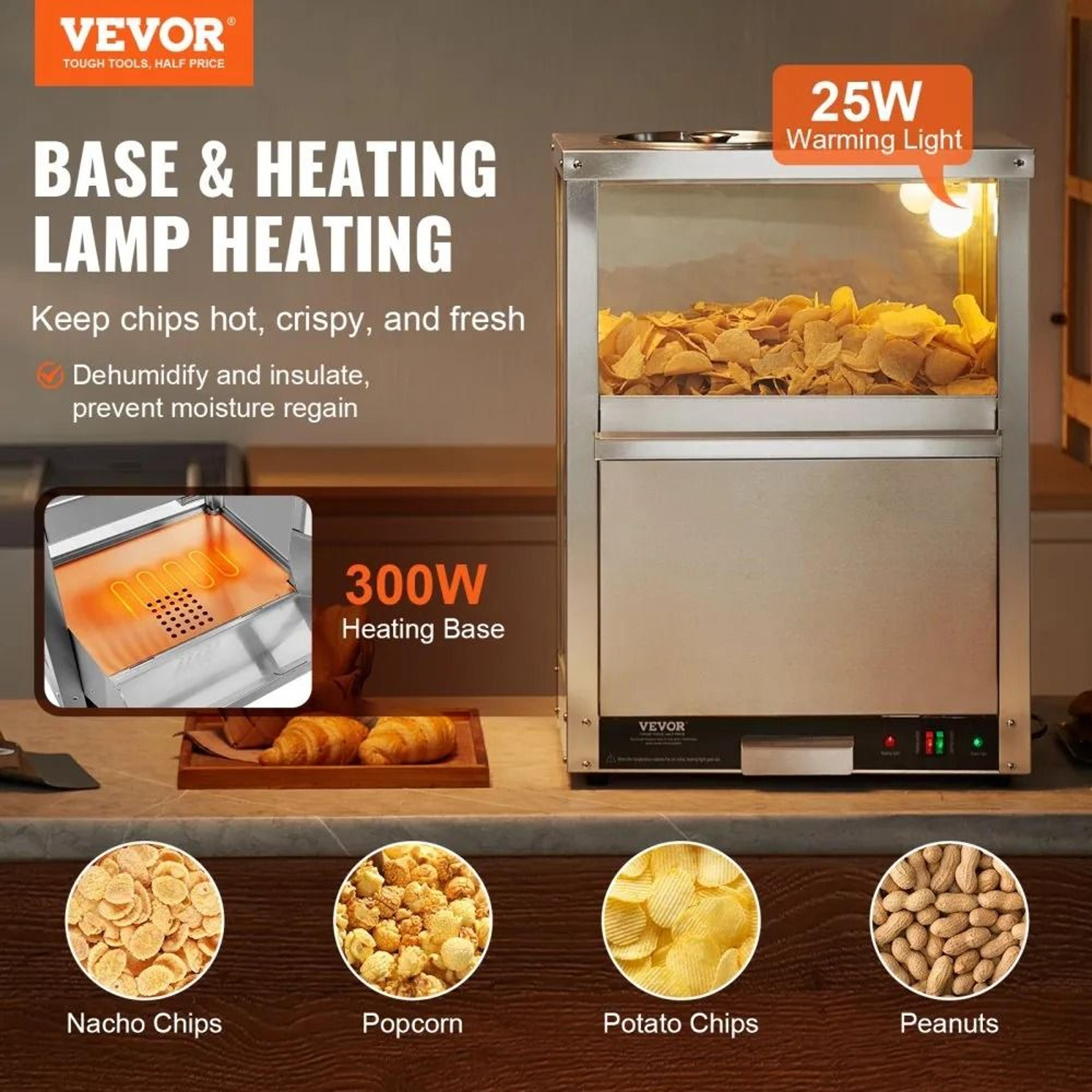 Commercial Nacho Chip Warmer 845QT Stainless Steel Snack Warmer With Heating Base And Light 1