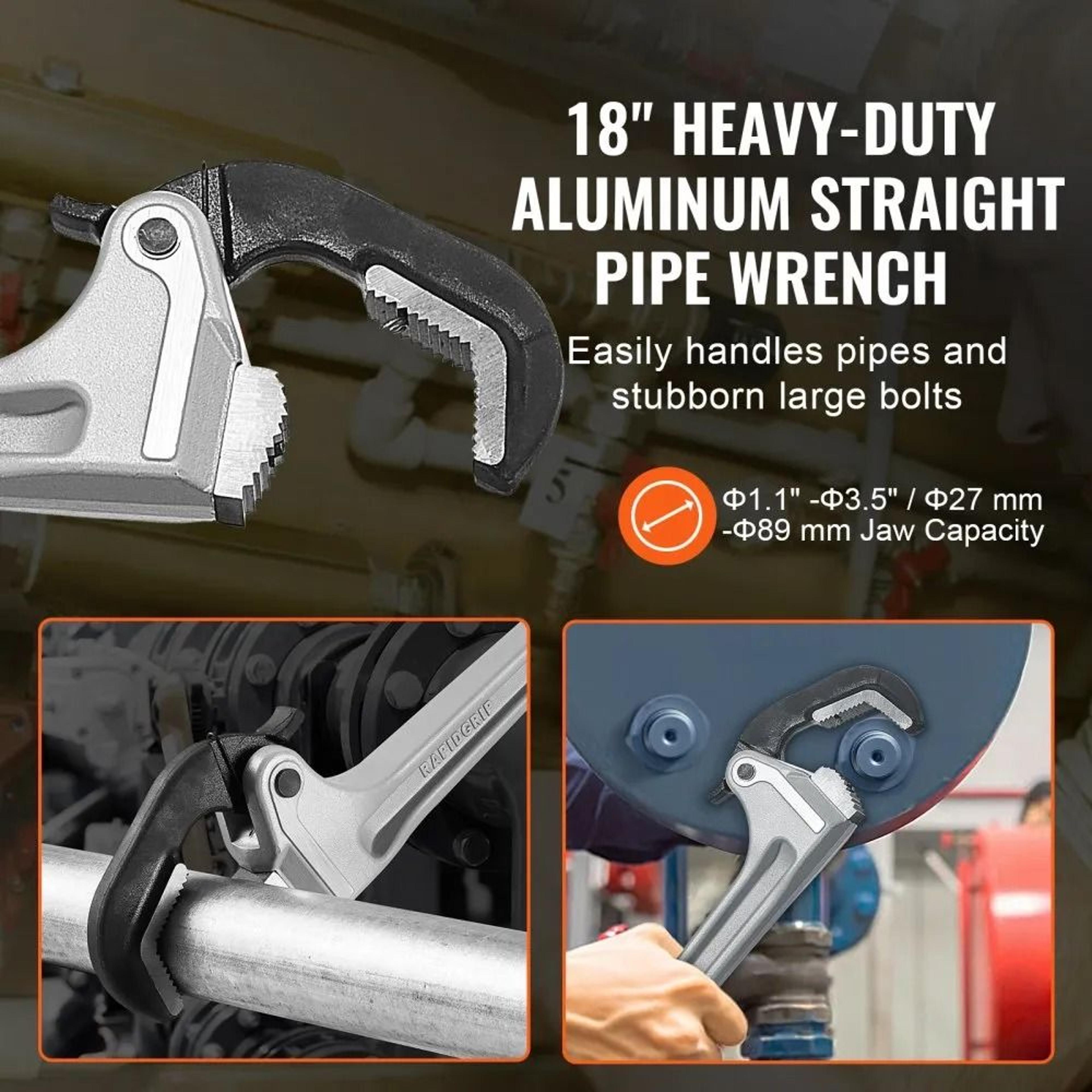 18 Inch Aluminum Pipe Wrench With Automatic Jaw Adjustment For Plumbing And Automotive Repair 2