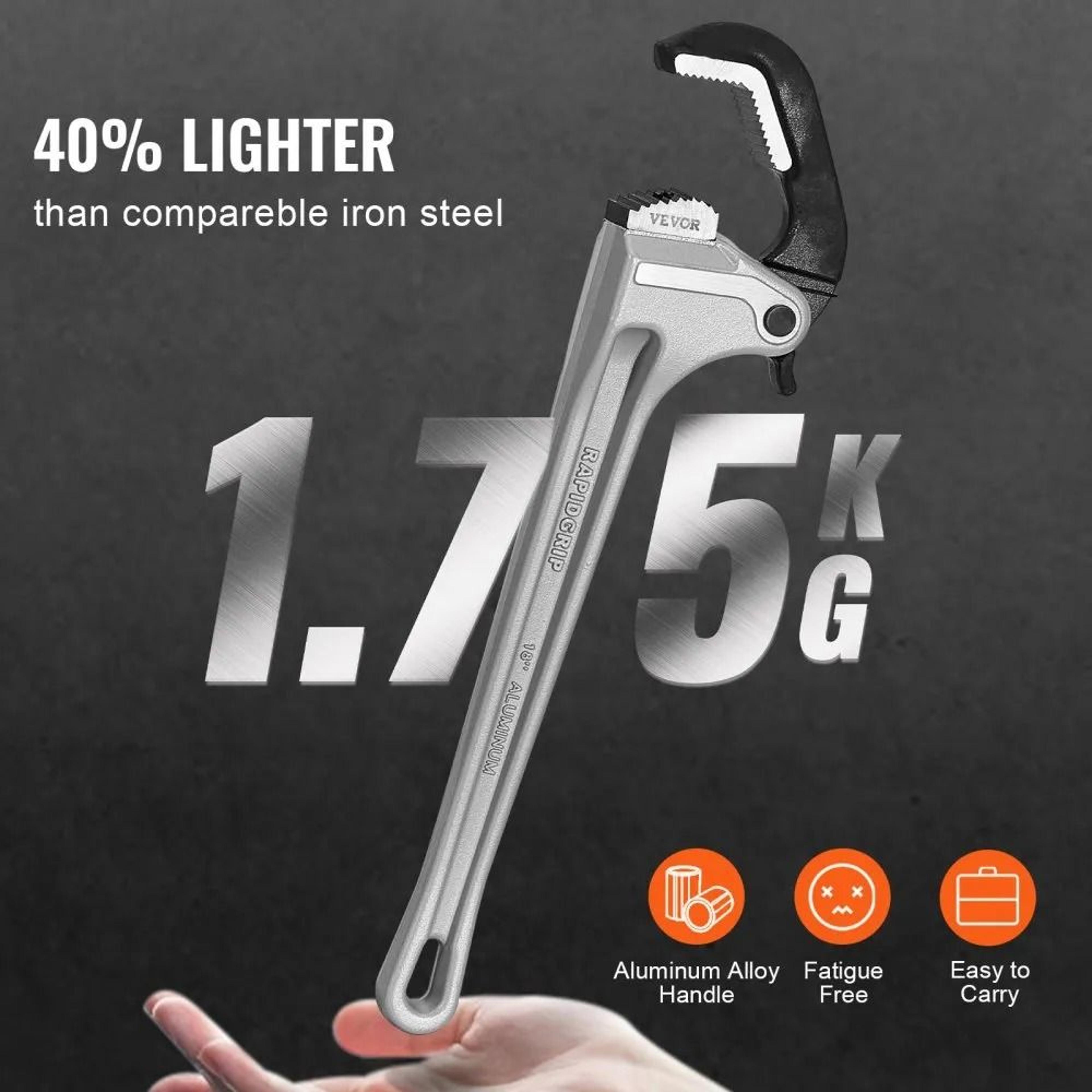 18 Inch Aluminum Pipe Wrench With Automatic Jaw Adjustment For Plumbing And Automotive Repair 5