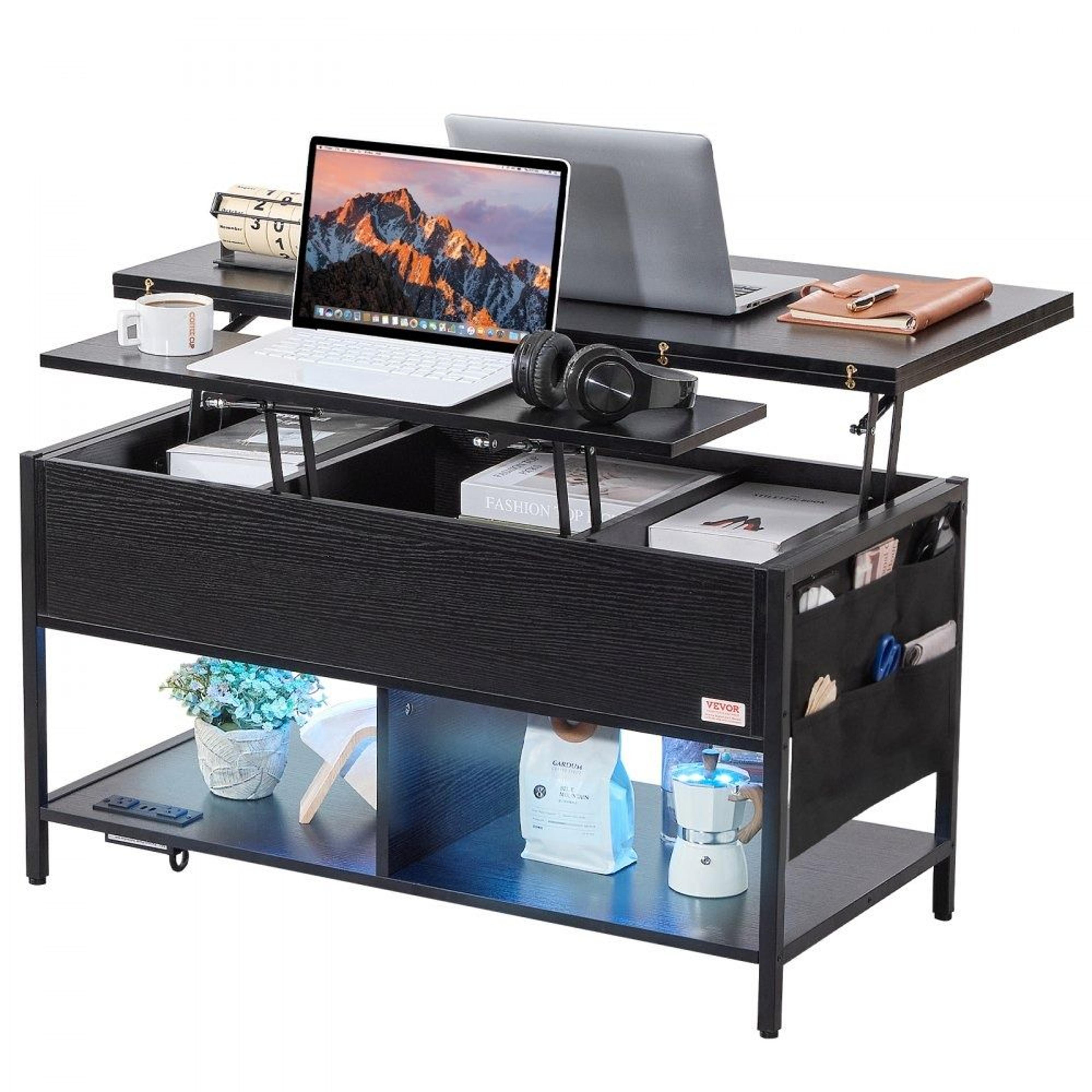 lift top coffee table with storage charging station and ambient lighting