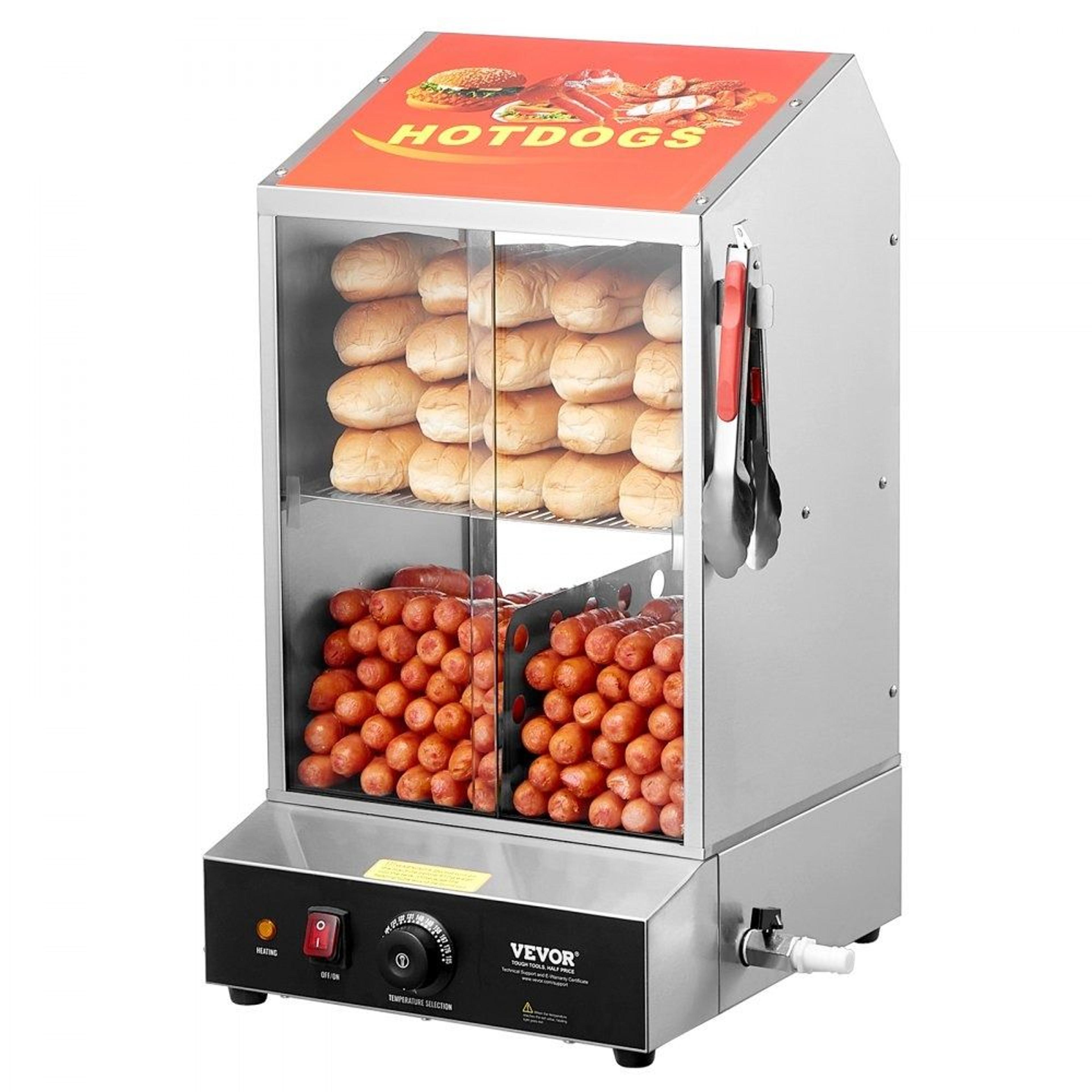 39qt commercial hot dog steamer and bun warmer with 2 tier display