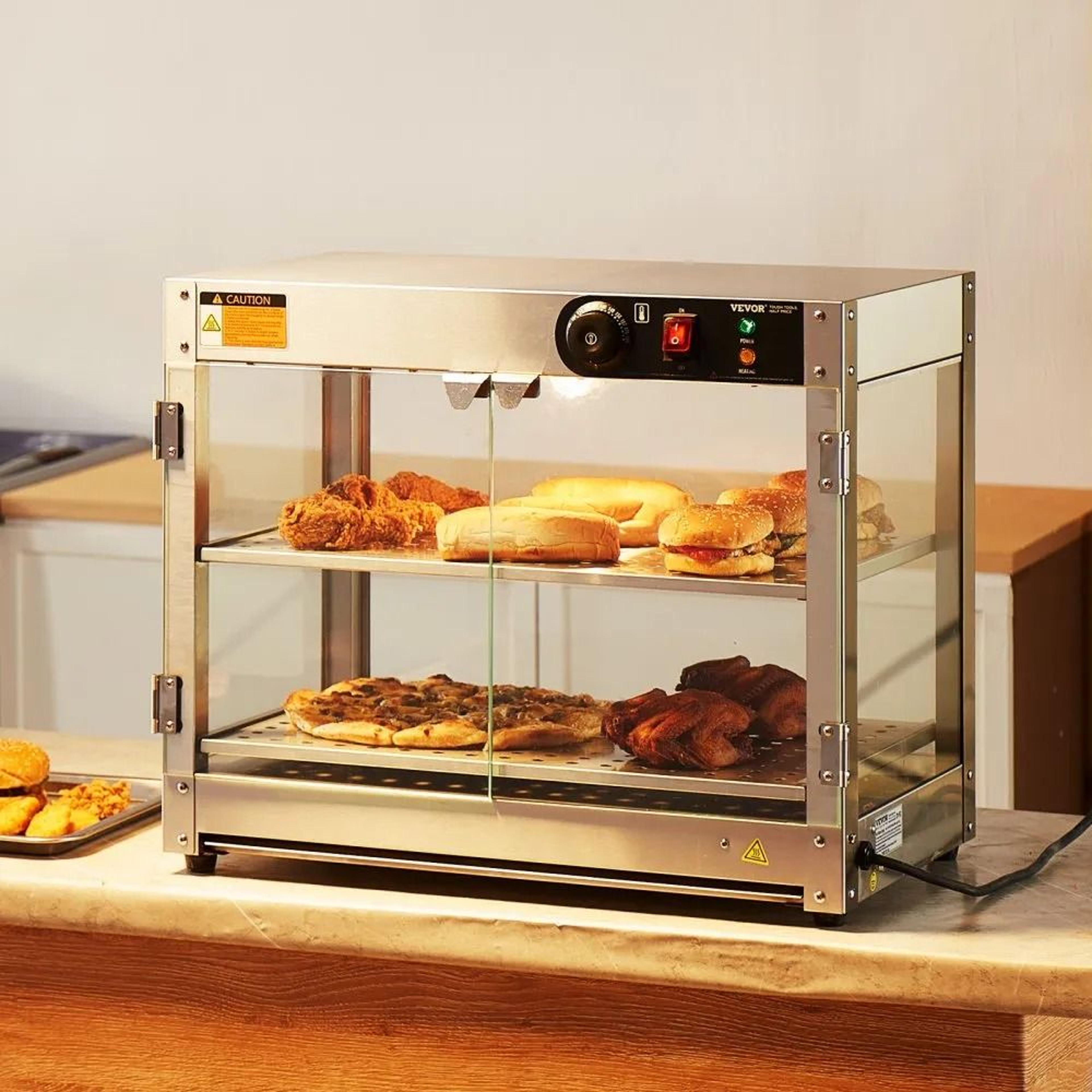 2 Tier Commercial Food Warmer 58L Countertop Food Display Warmer With LED Light 6