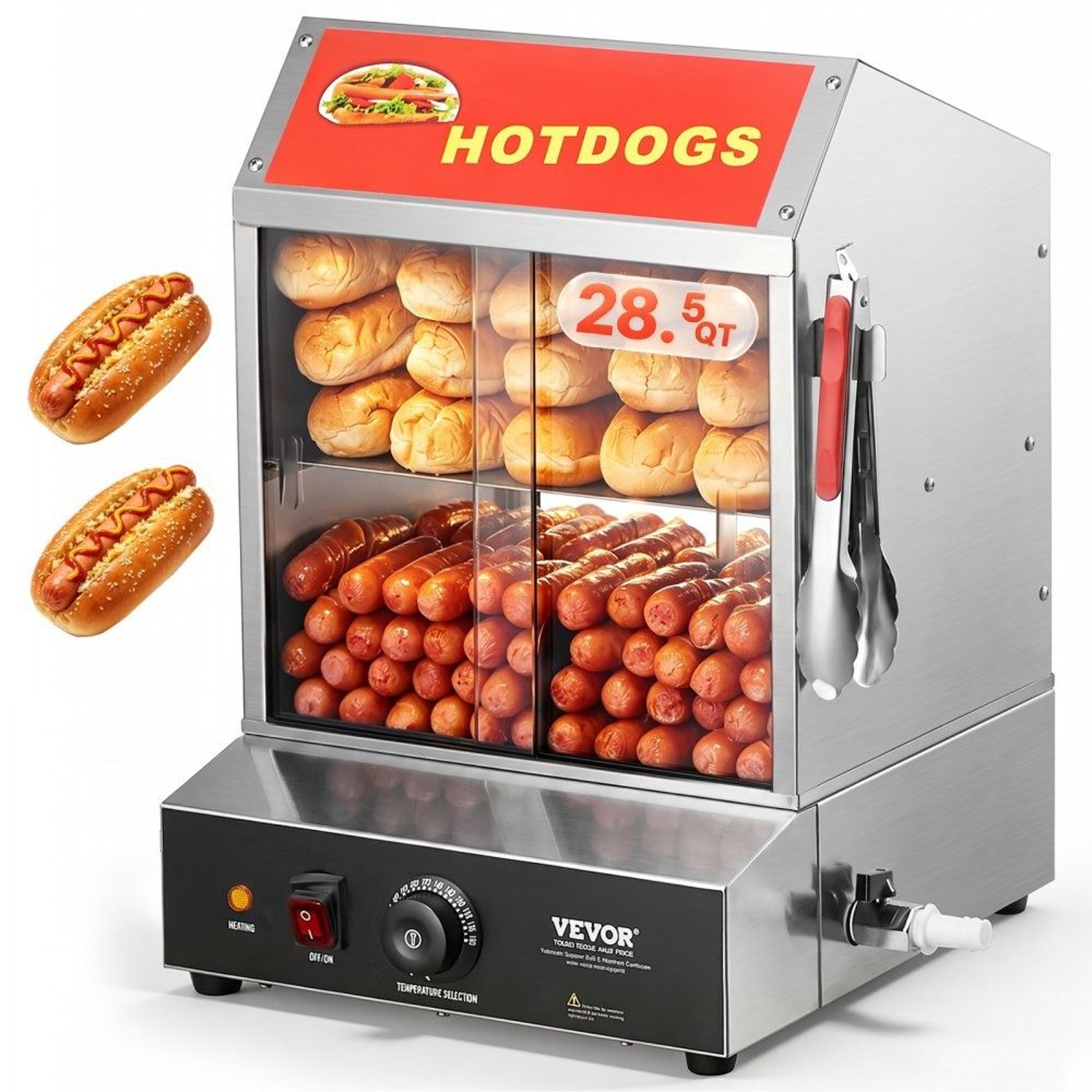 commercial hot dog steamer 28.5qt electric bun warmer with glass sliding doors
