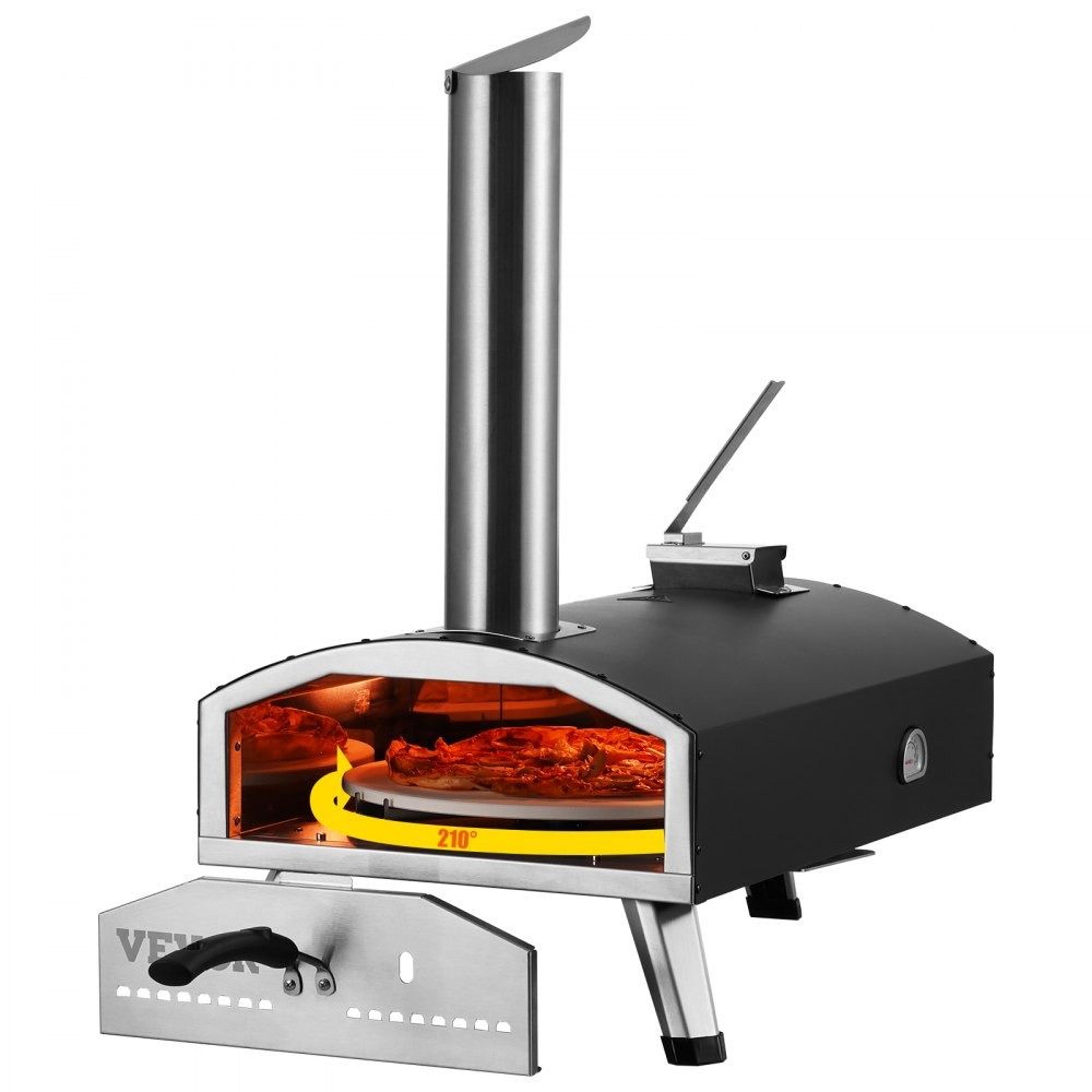portable 12 inch outdoor pizza oven with rotating stone and tri fuel cooking