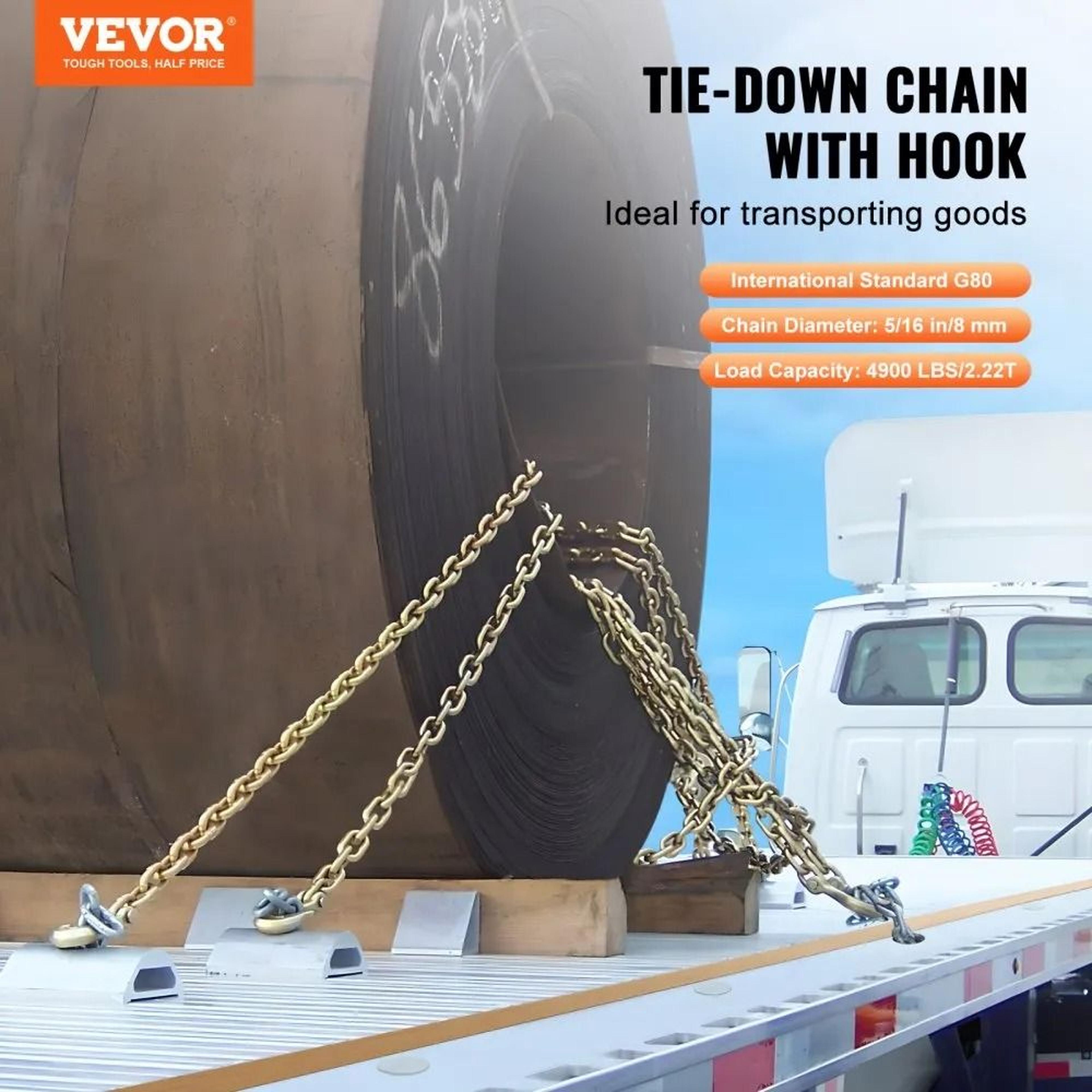 G80 Transport Binder Chain 142 Ft Heavy Duty Tow Chain With Clevis Grab Hooks 4900 Lb Capacity 2