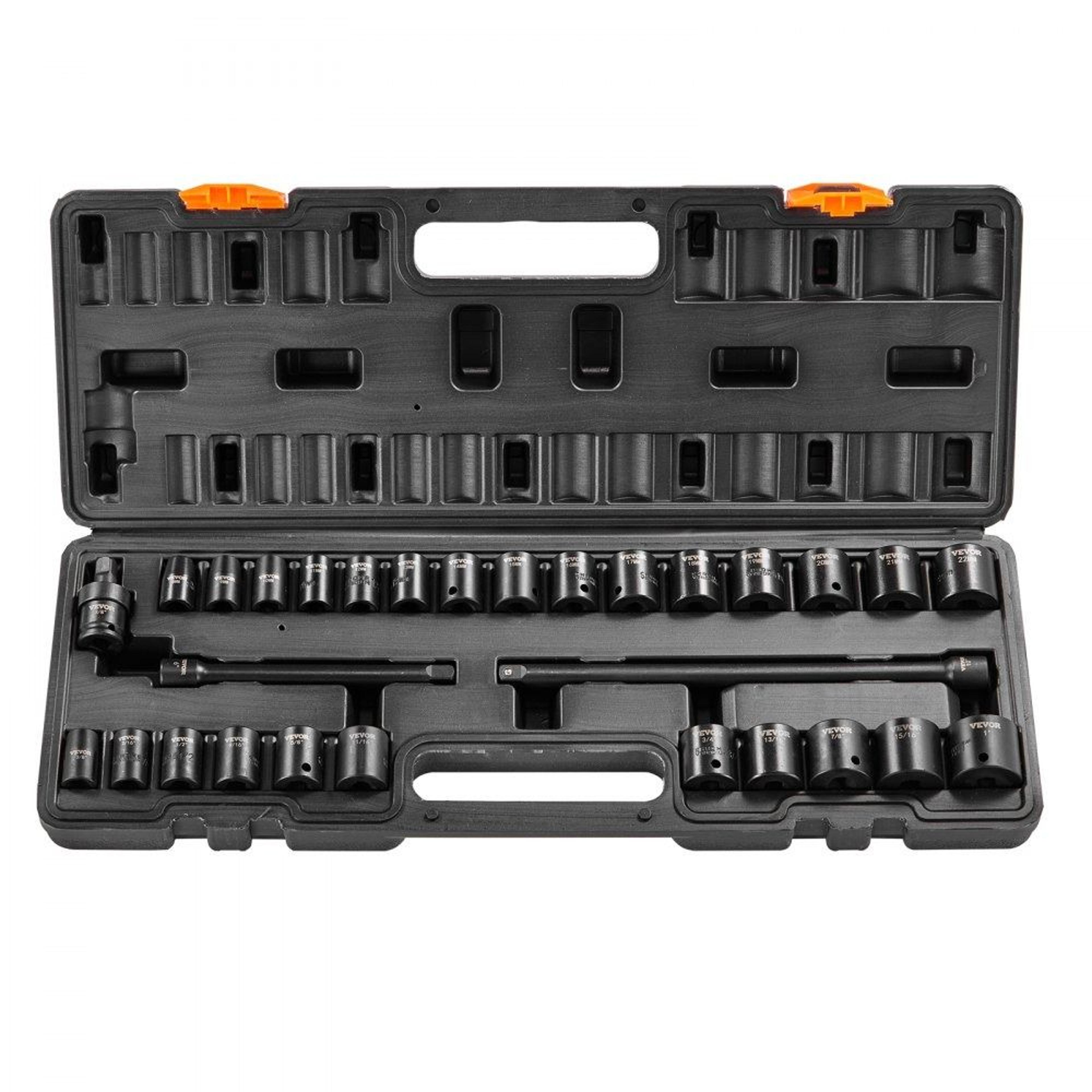 29 piece 3/8 impact socket set sae metric shallow sockets for auto repair