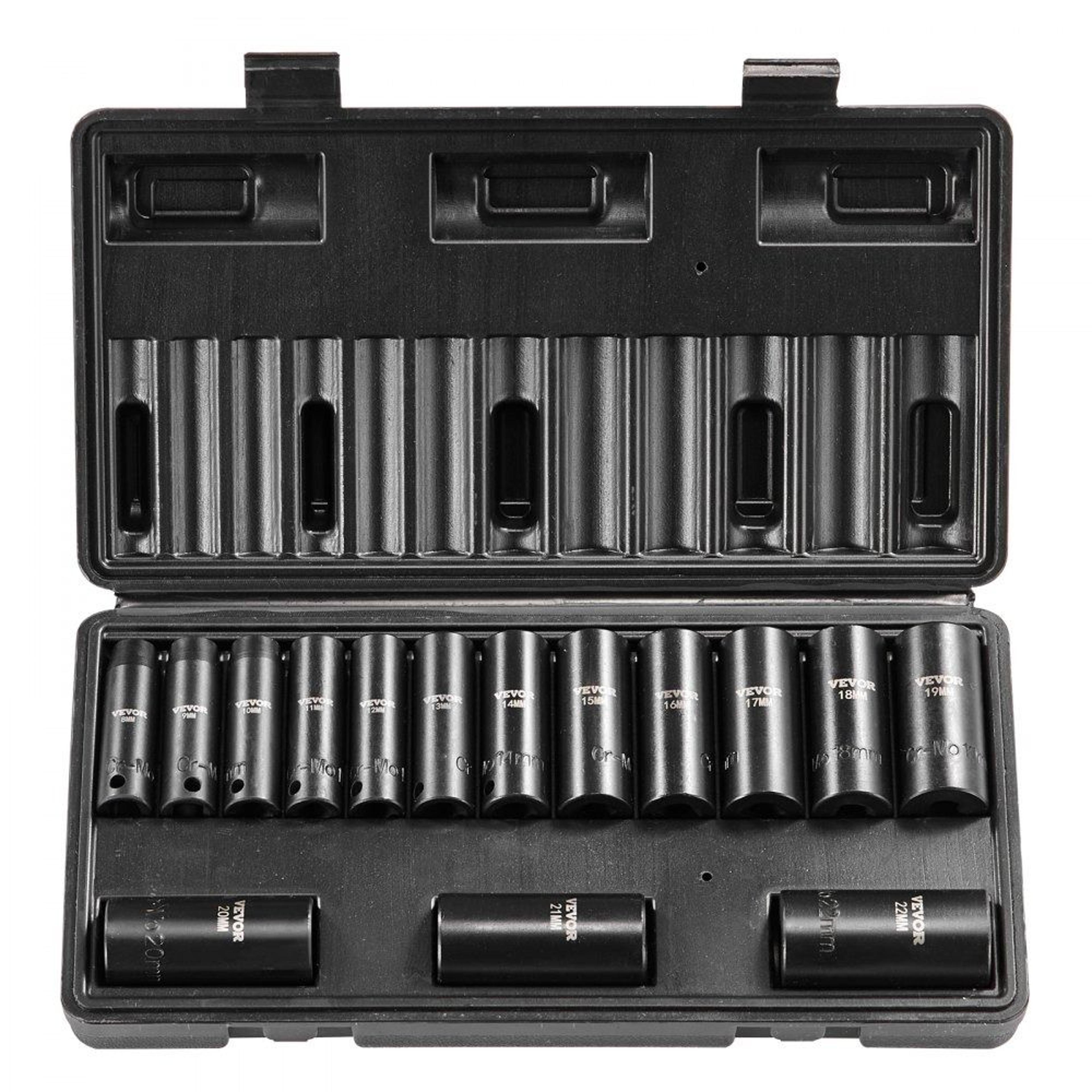 3/8 impact socket set 15 piece metric deep socket set 8 to 22mm cr mo steel