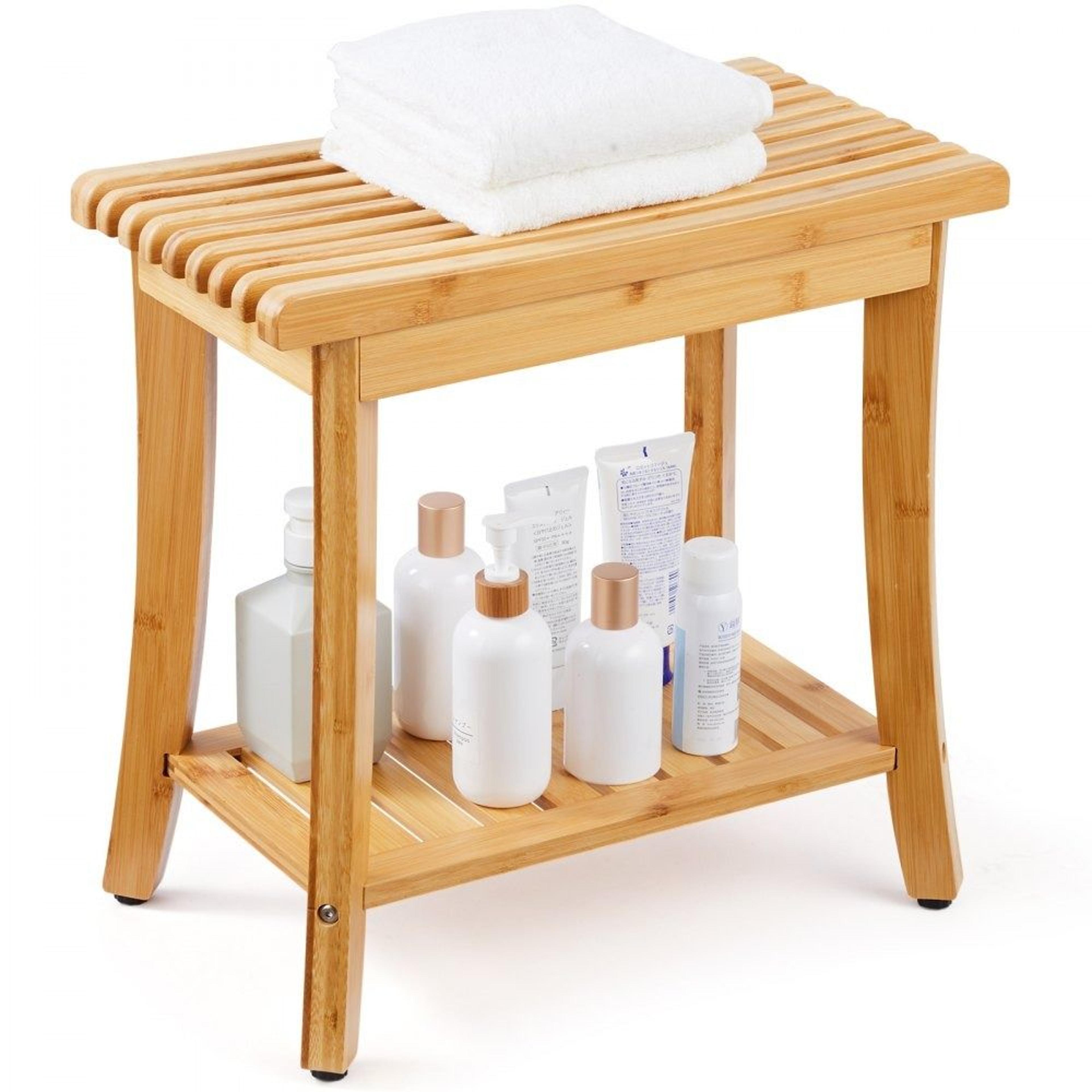bamboo shower bench with storage shelf anti slip feet and 330 lb capacity
