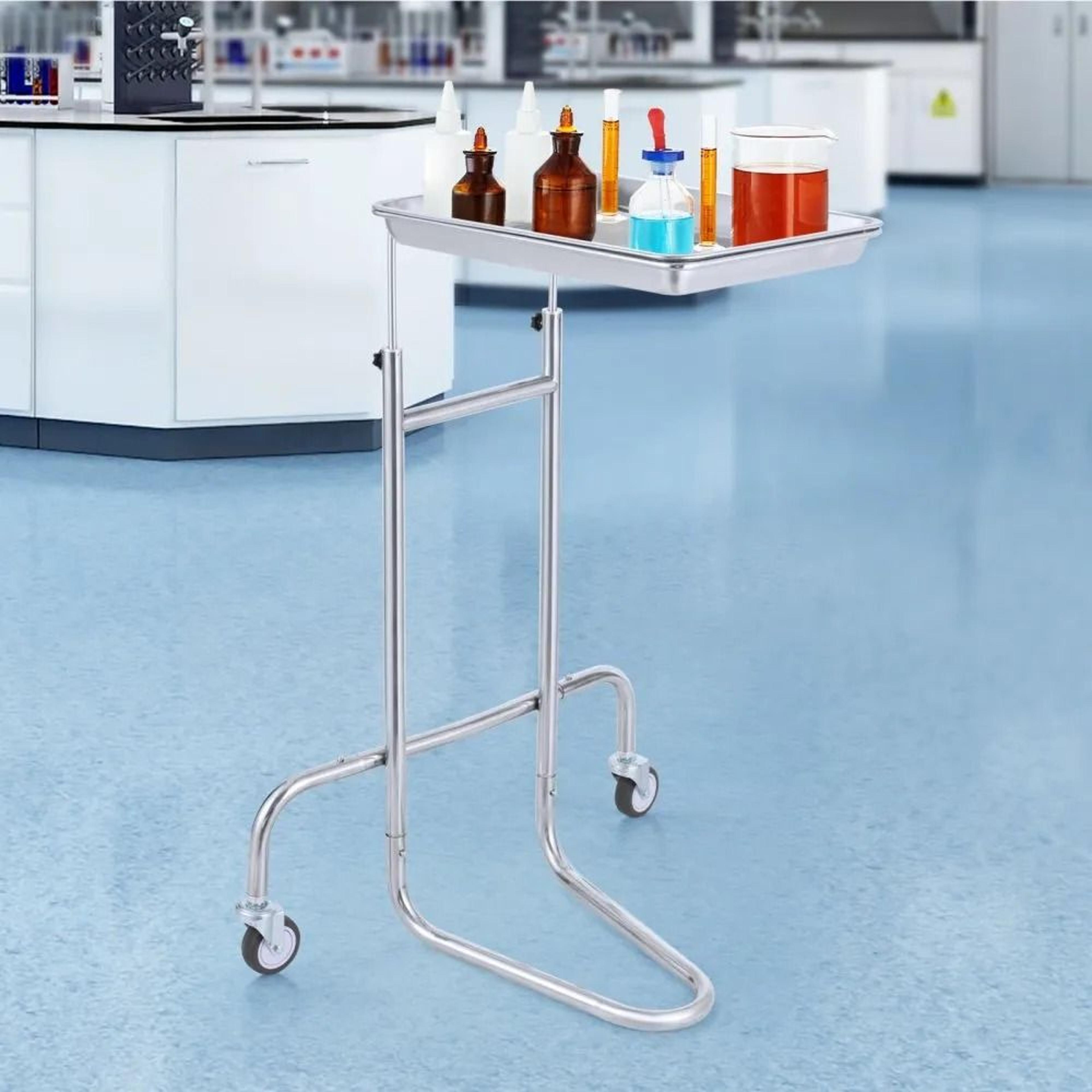 Adjustable Stainless Steel Lab Cart With Single Tray And Silent Wheels 5