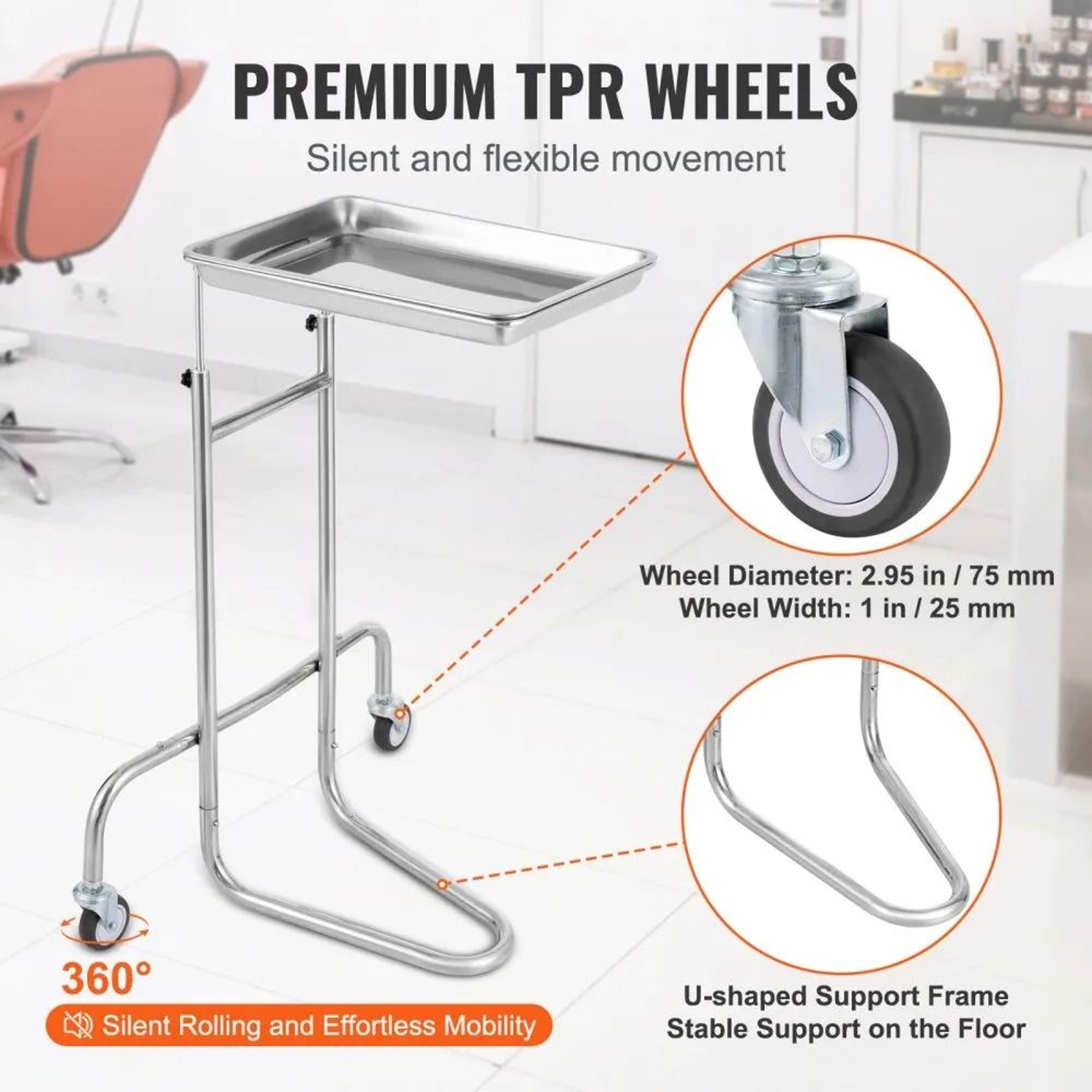 Adjustable Stainless Steel Lab Cart With Single Tray And Silent Wheels 1