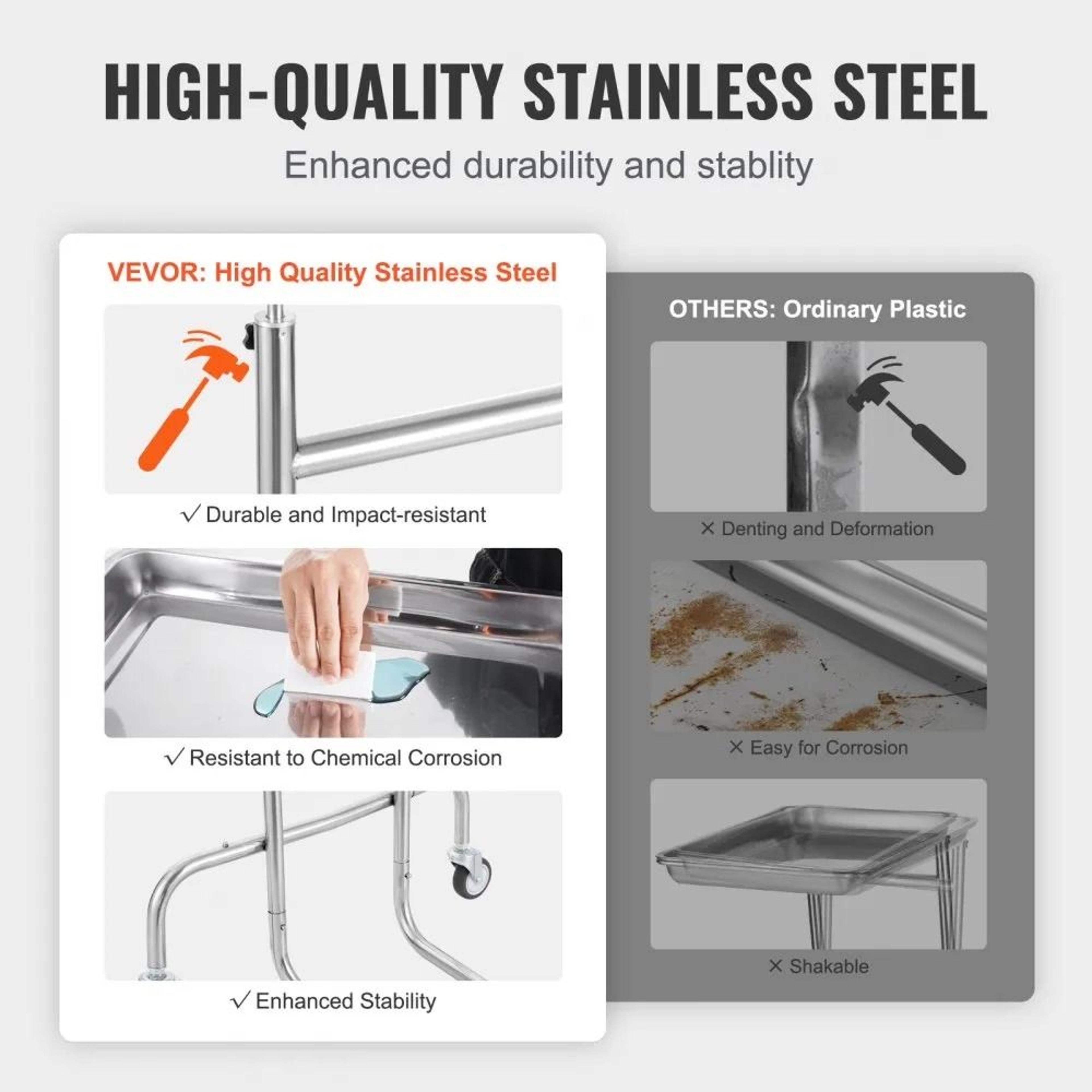 Adjustable Stainless Steel Lab Cart With Single Tray And Silent Wheels 2