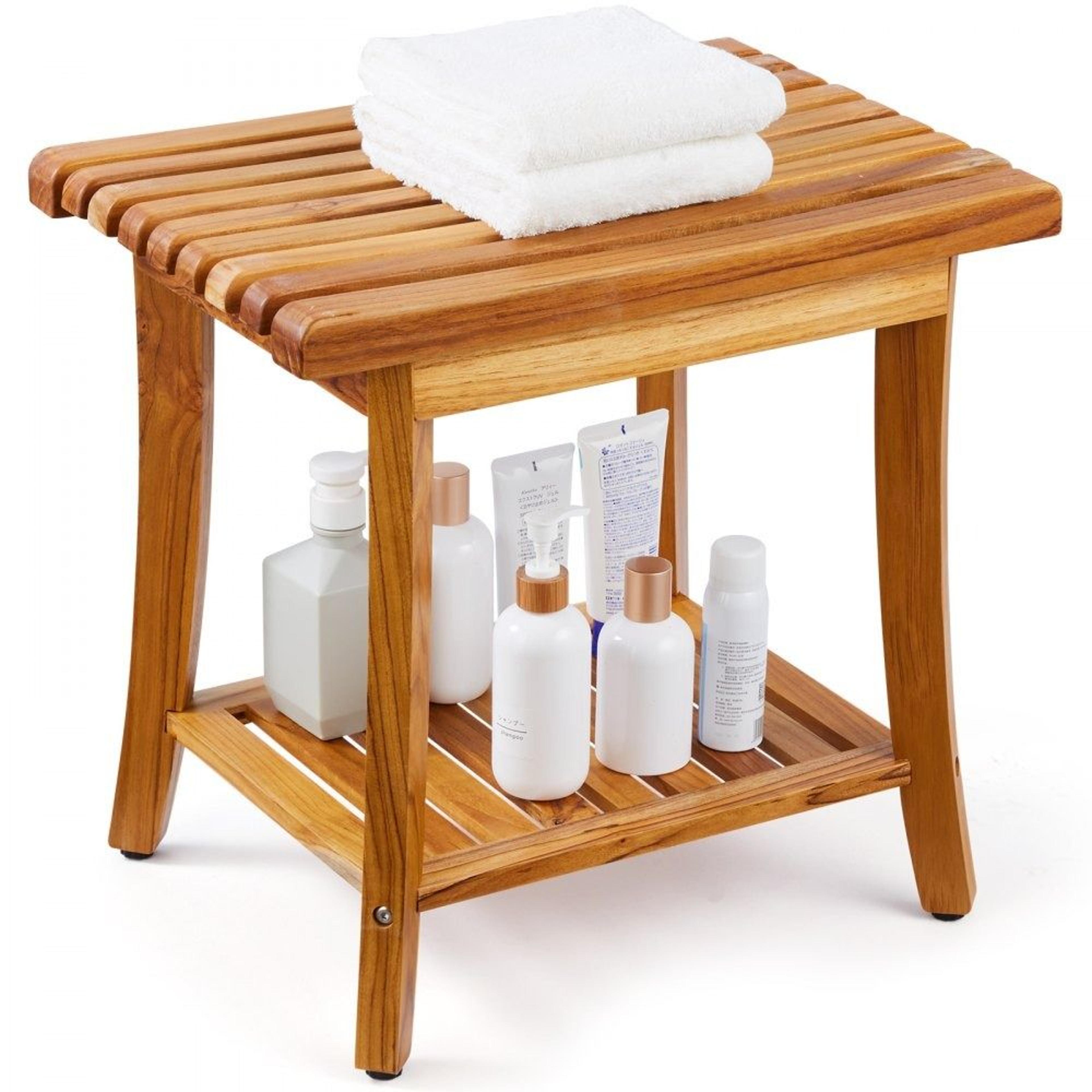 teak shower bench waterproof shower stool with storage shelf and non slip feet