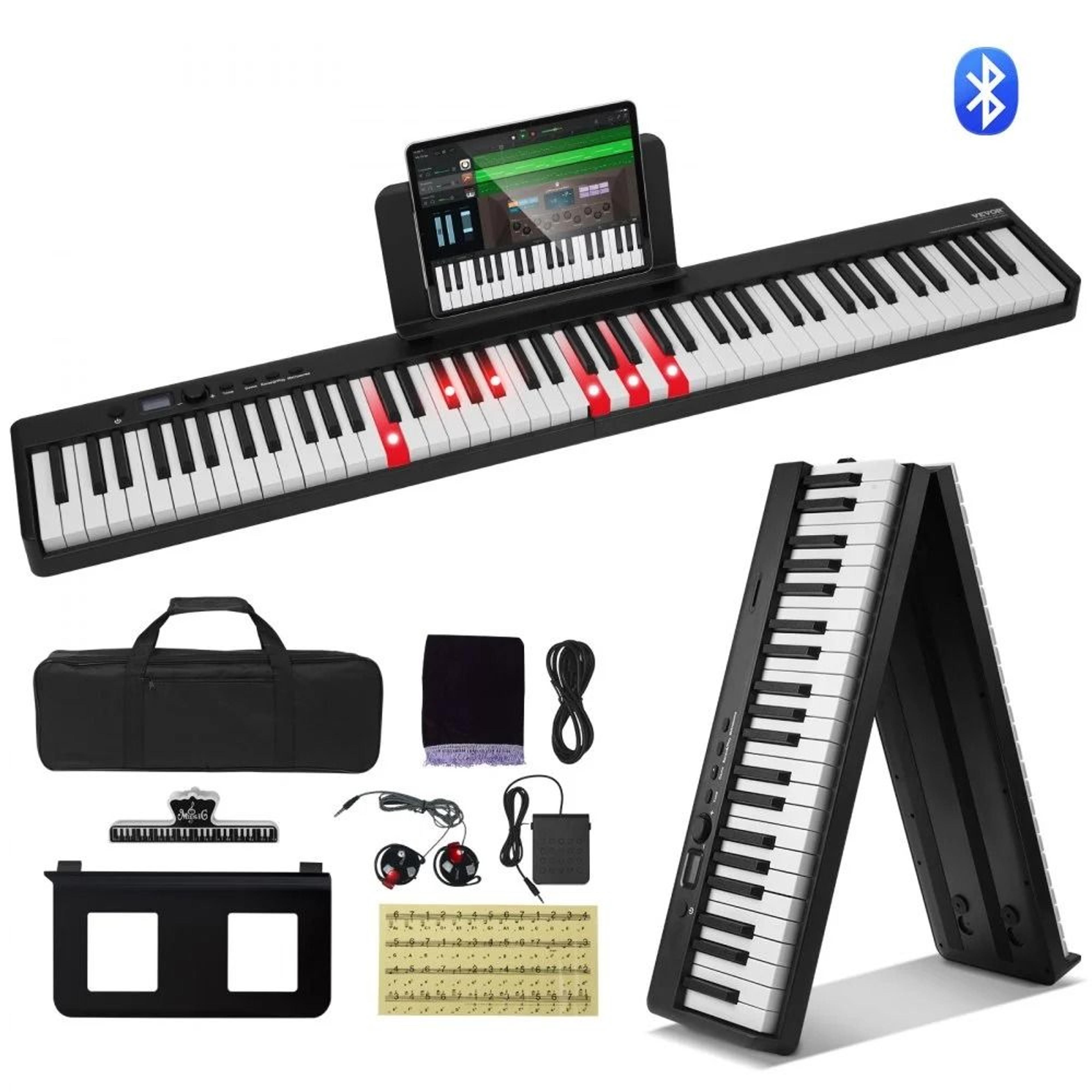 88 key foldable piano keyboard portable bluetooth midi digital piano