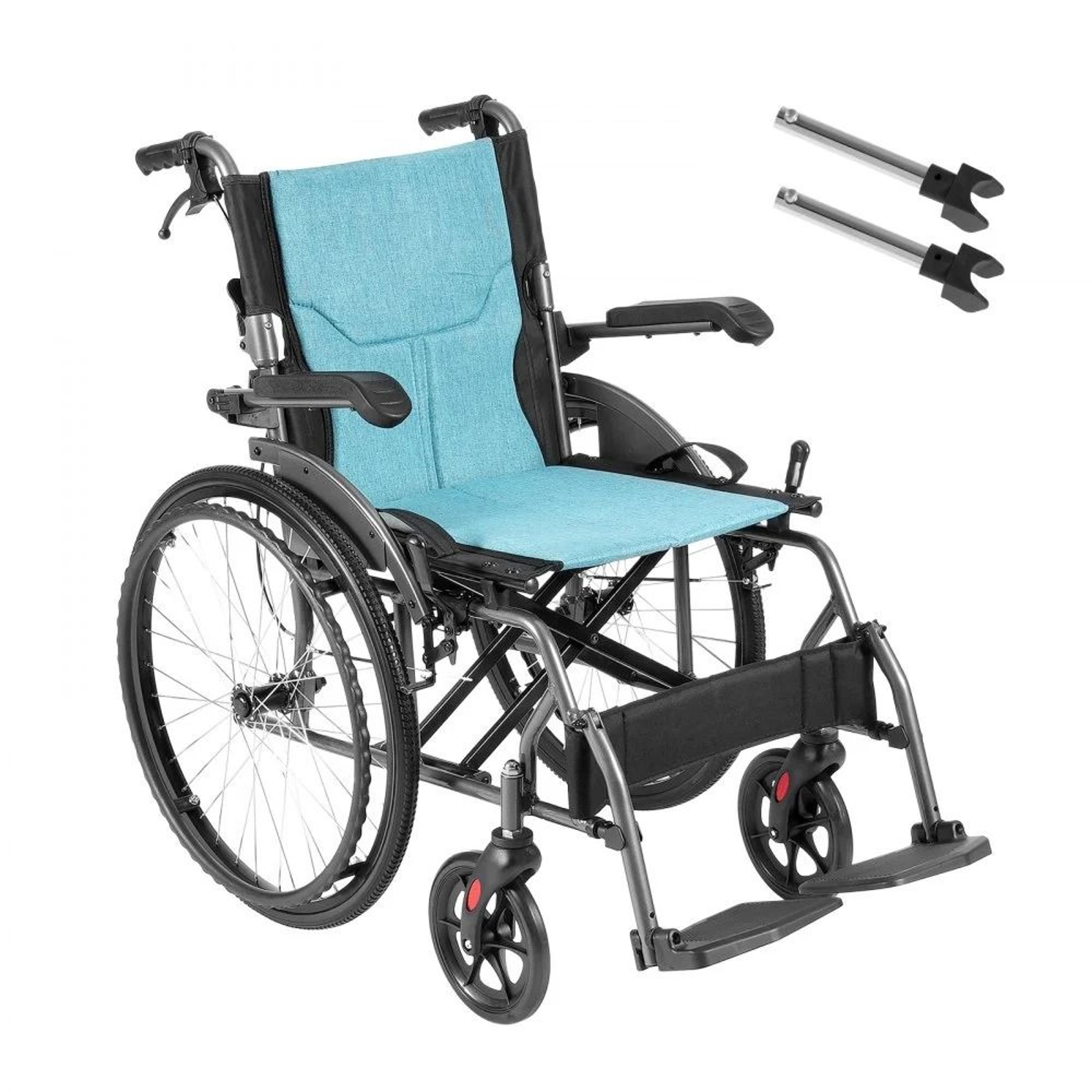 lightweight folding wheelchair with adjustable footrests and 18 inch seat
