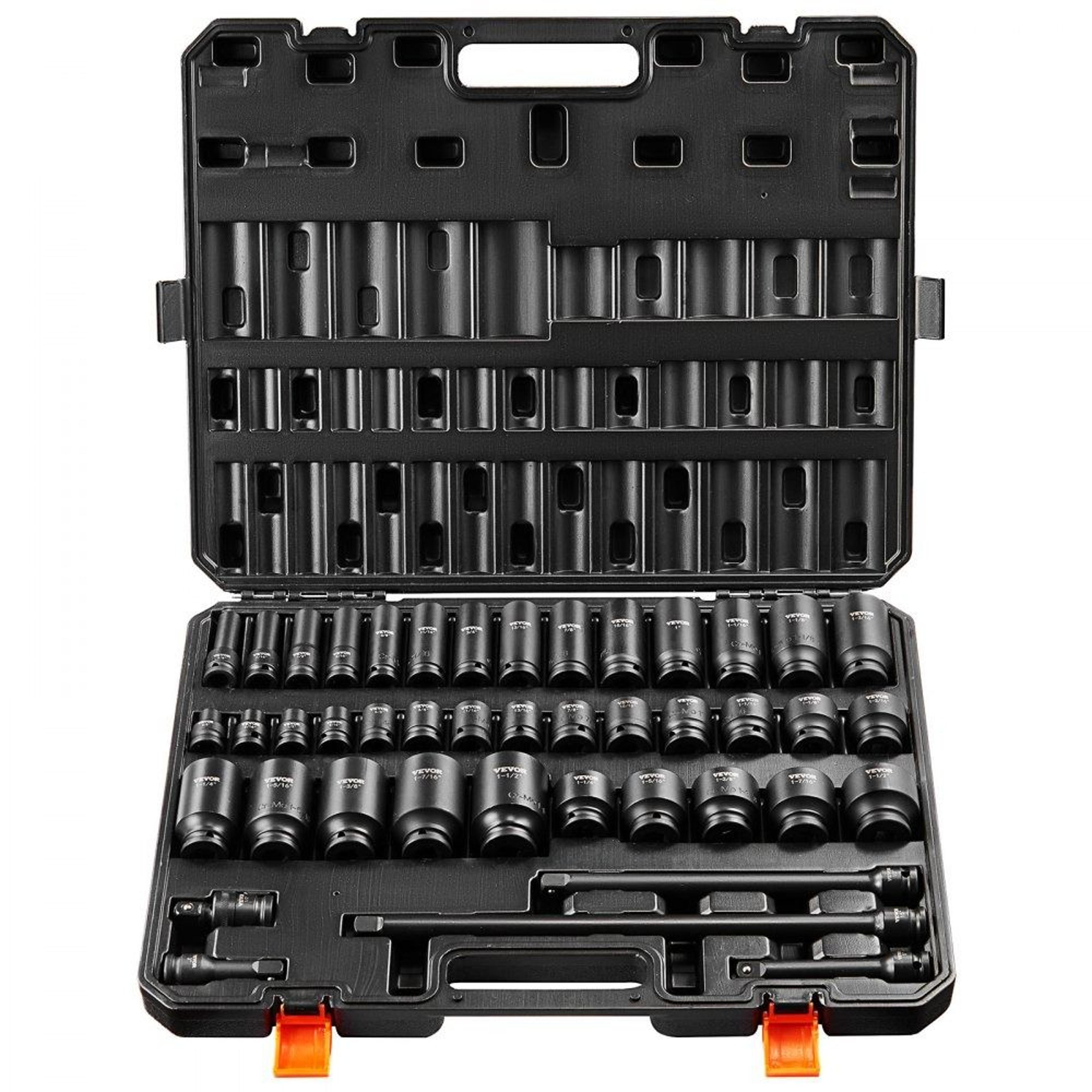43 piece 1 2 inch drive impact socket set with deep and shallow sae sockets