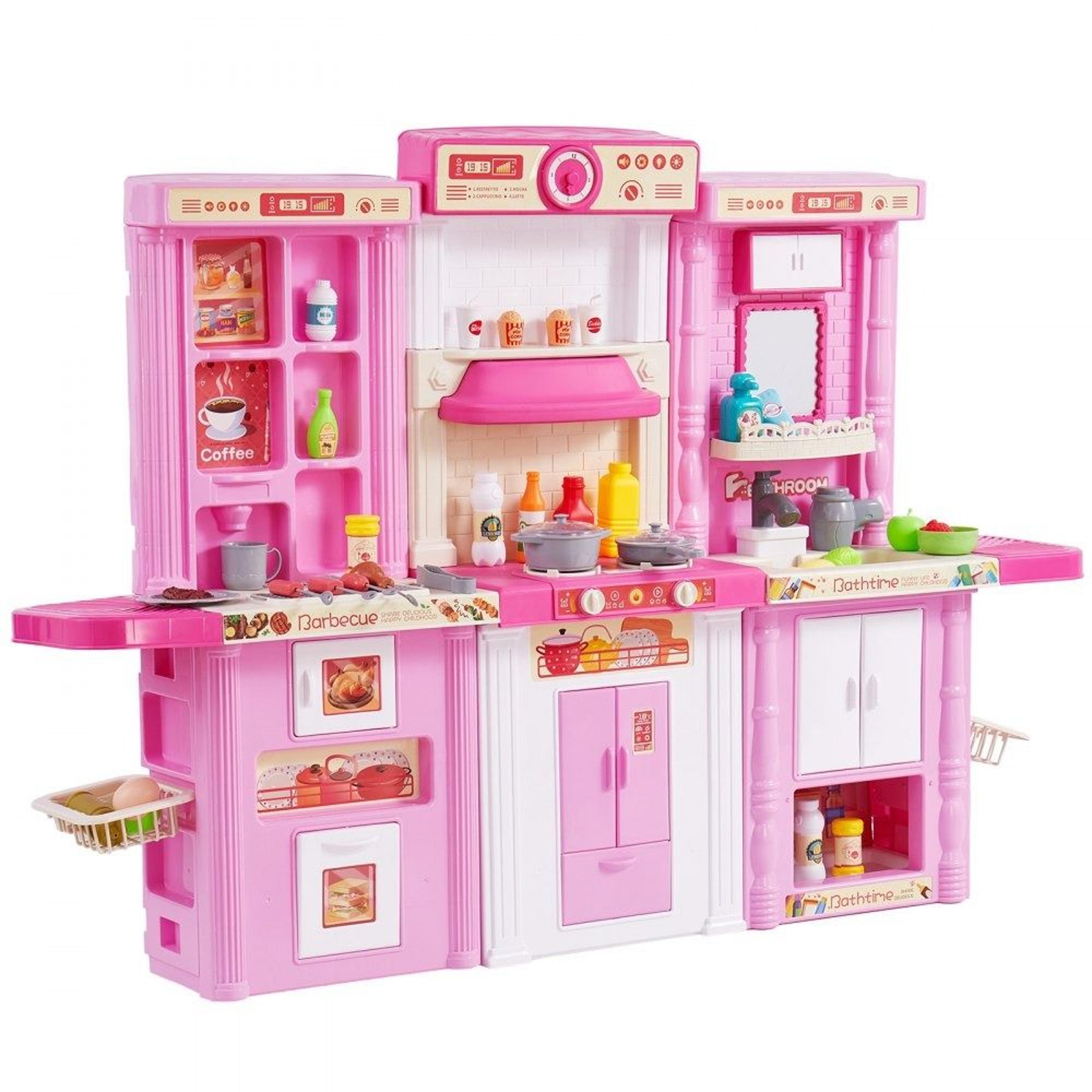 3 in 1 kids kitchen playset with 74 piece pretend cooking accessories