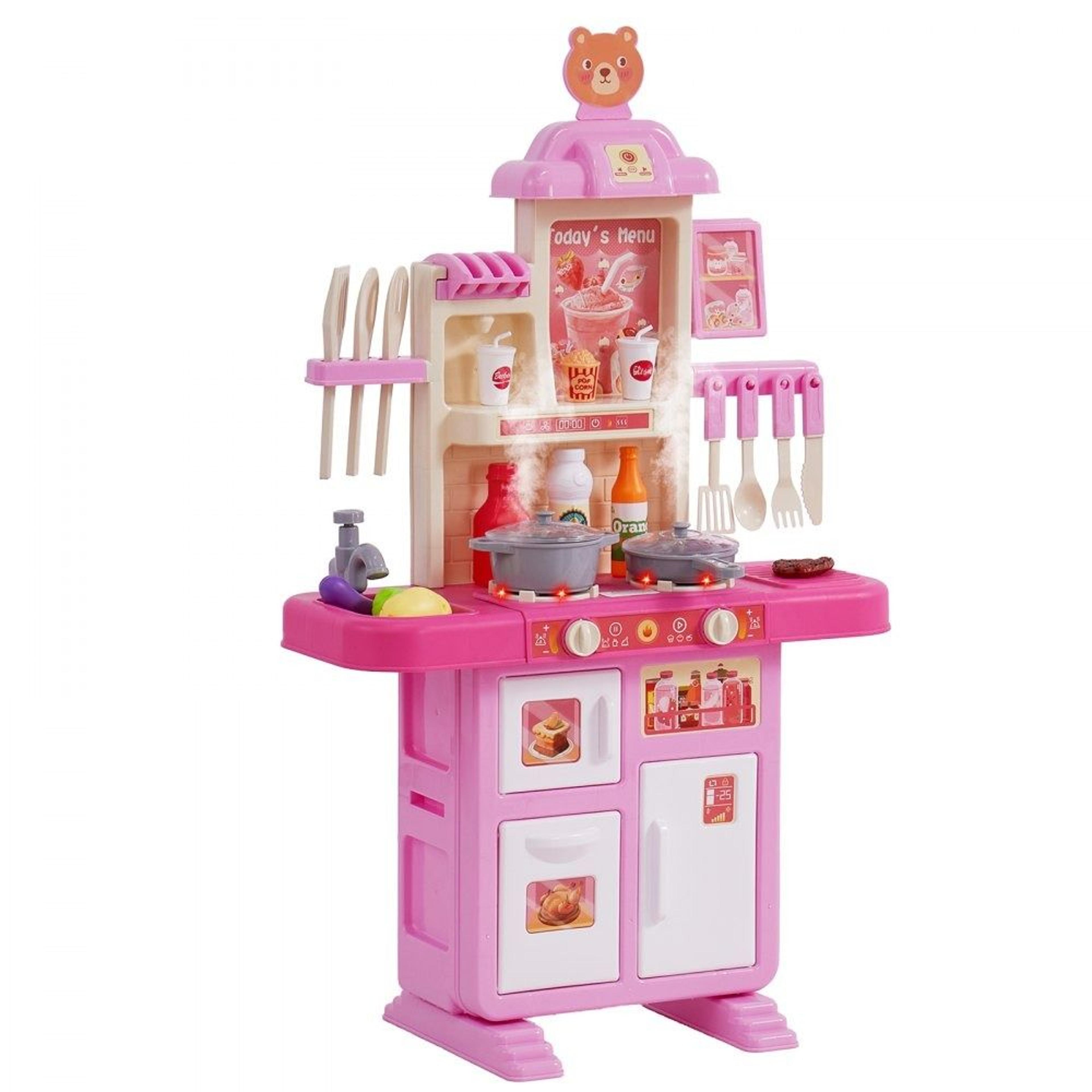 kids kitchen playset with lights sounds steam sink and 48 piece cooking accessories