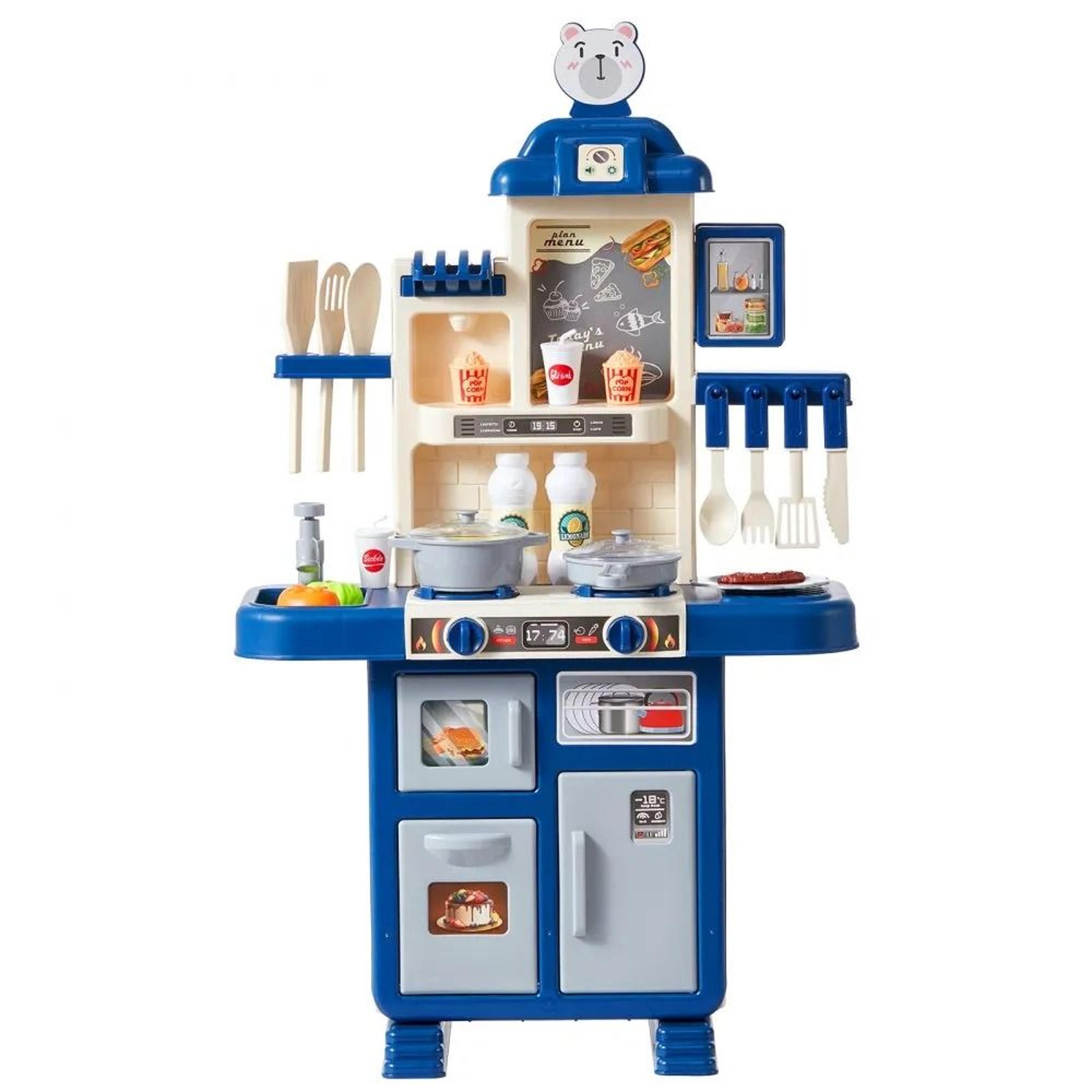 kids kitchen playset with steam lights sounds and 48 piece cooking accessories