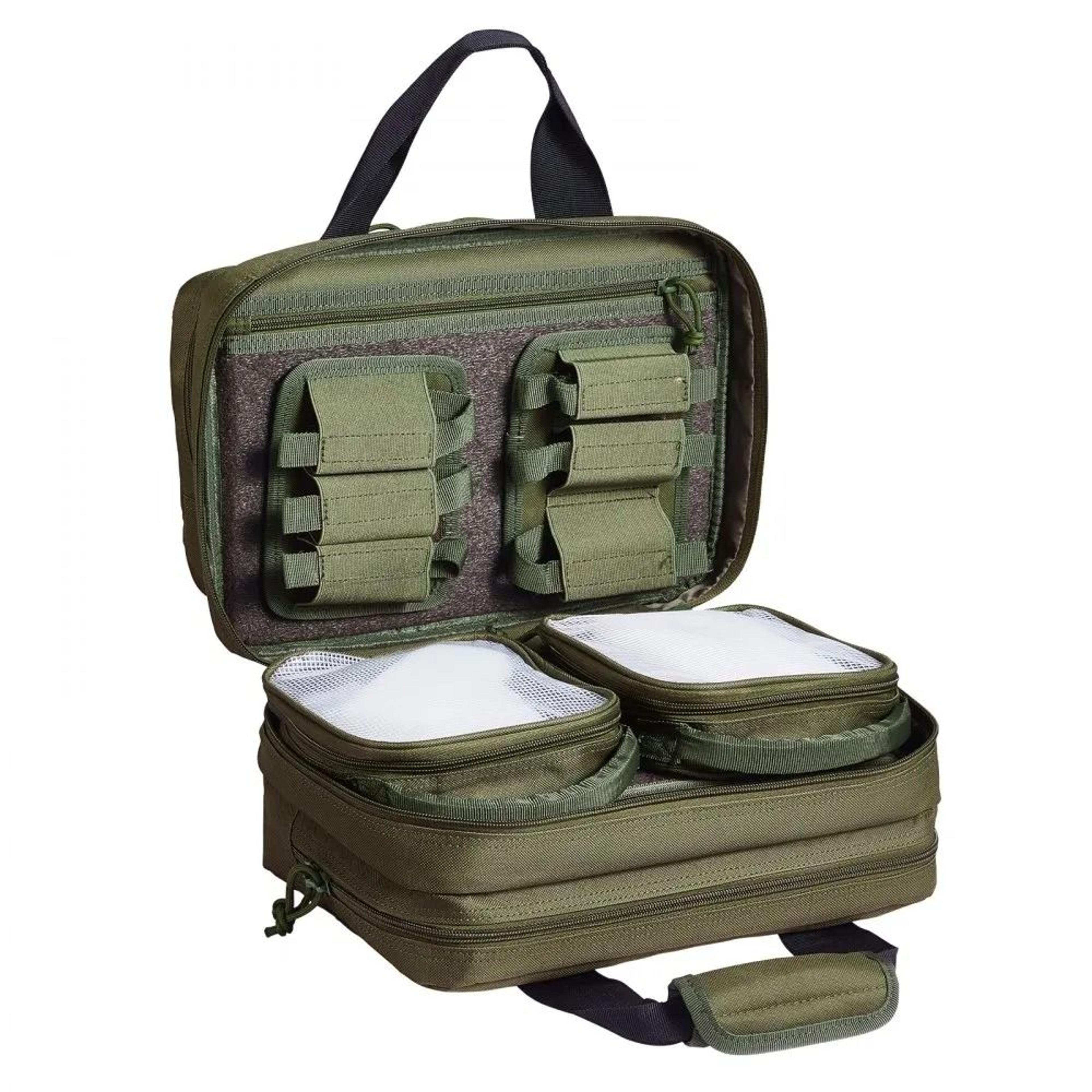 padded lockable range bag for two pistols with removable storage compartments