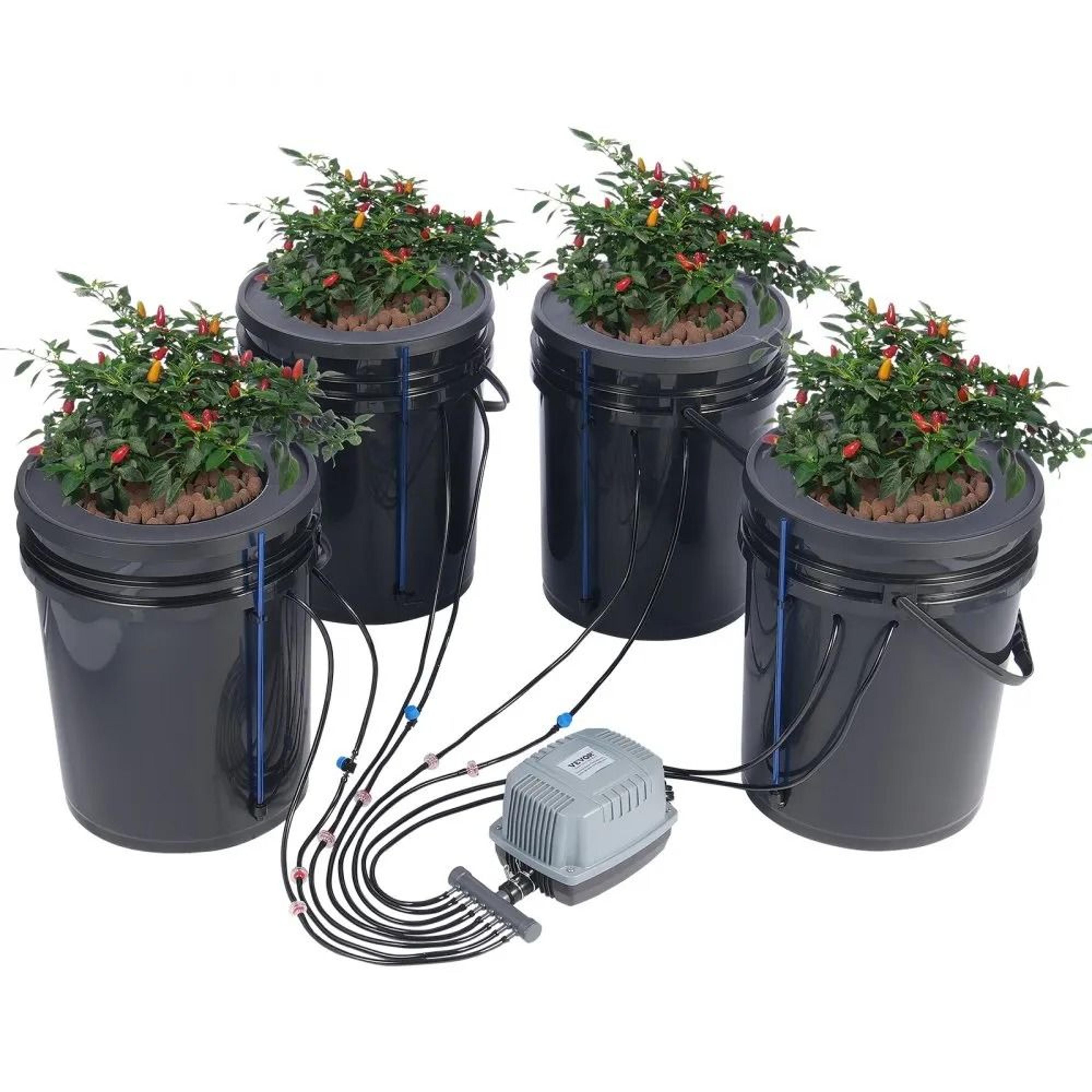 4 bucket dwc hydroponic system with top drip irrigation and air pump