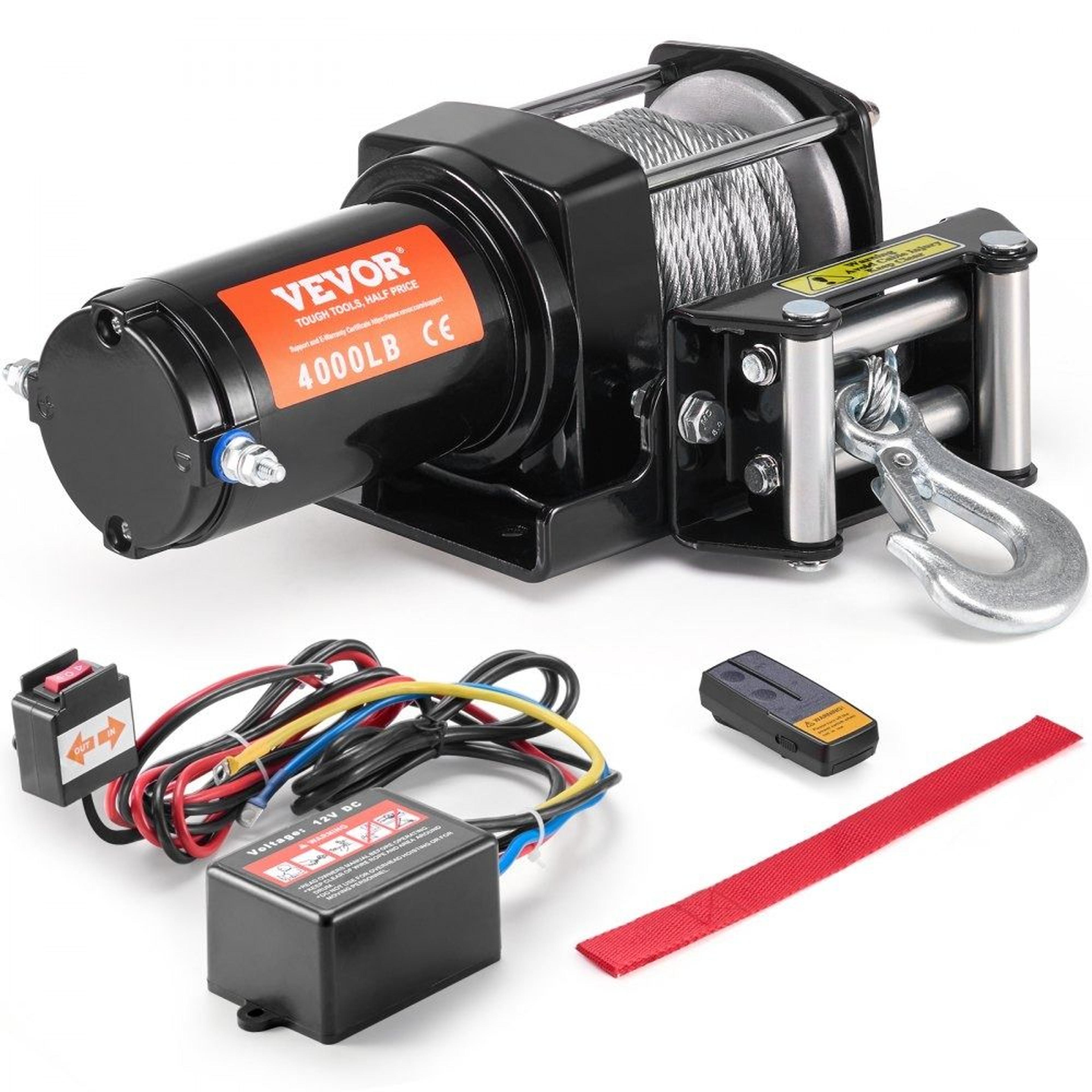 4000 lb atv electric winch with steel cable and remote control