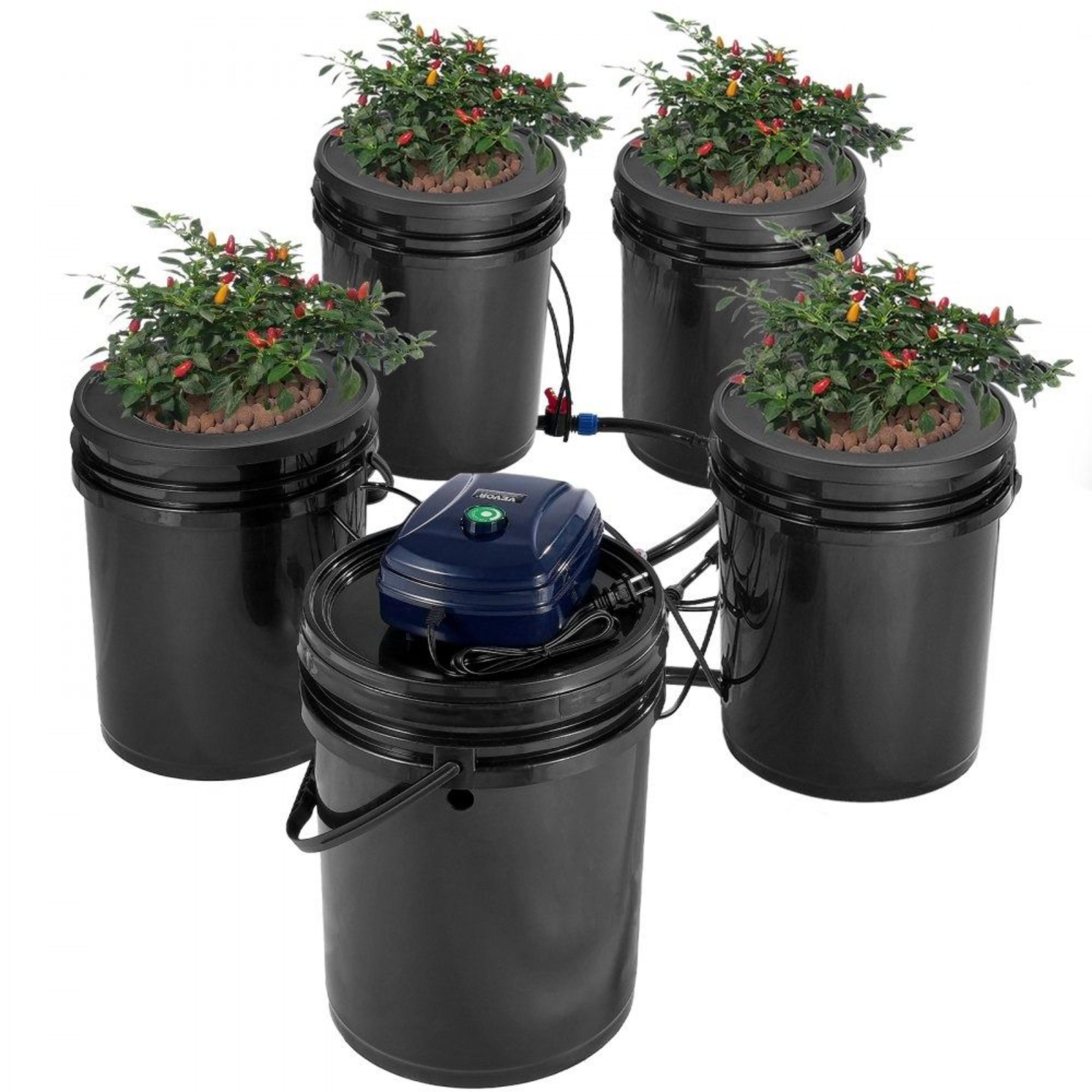 rdwc hydroponic grow system with 4 buckets top drip air pump and reservoir