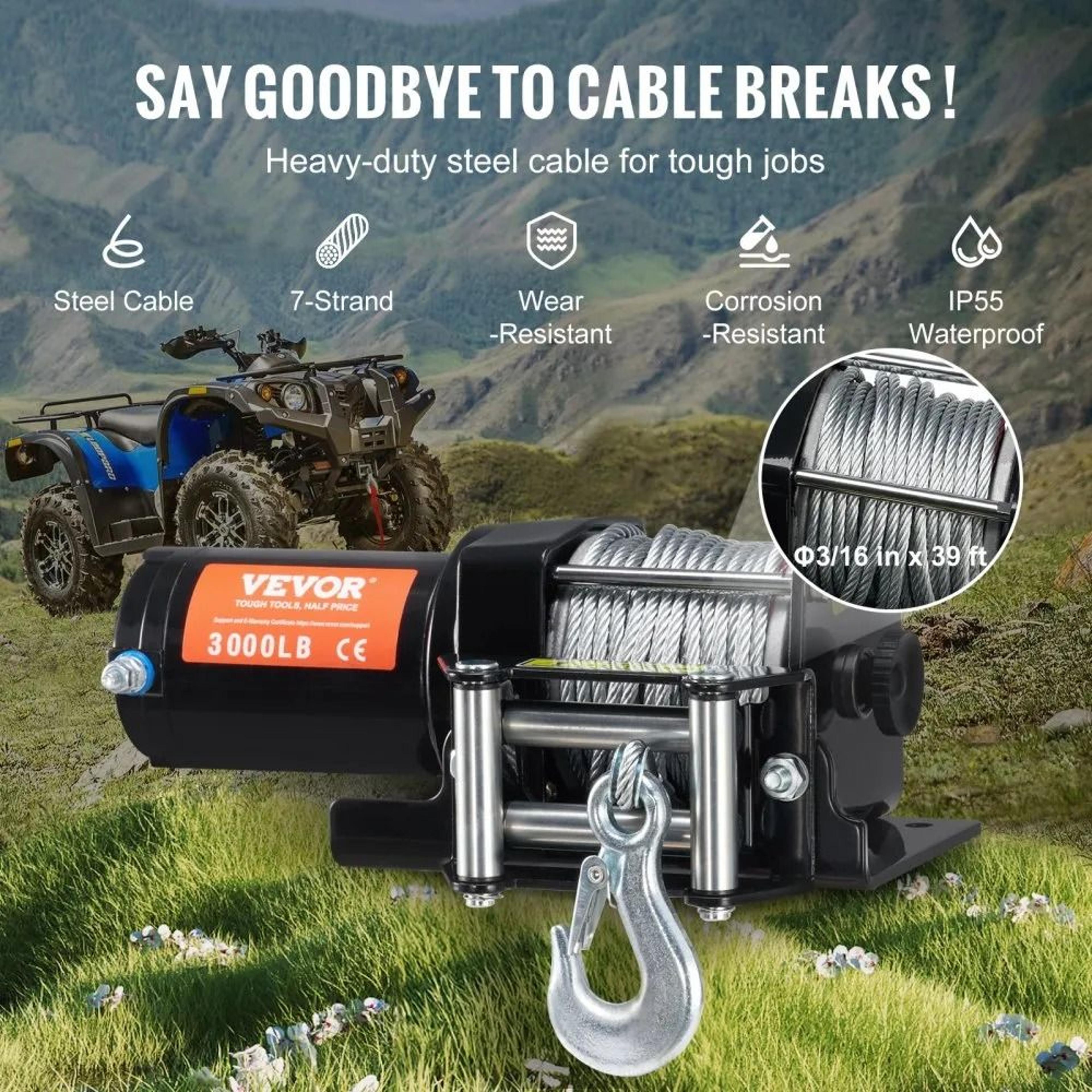 3000 Lb Electric Winch 12V DC ATV UTV Recovery Winch With Steel Cable And Wired Remote 1