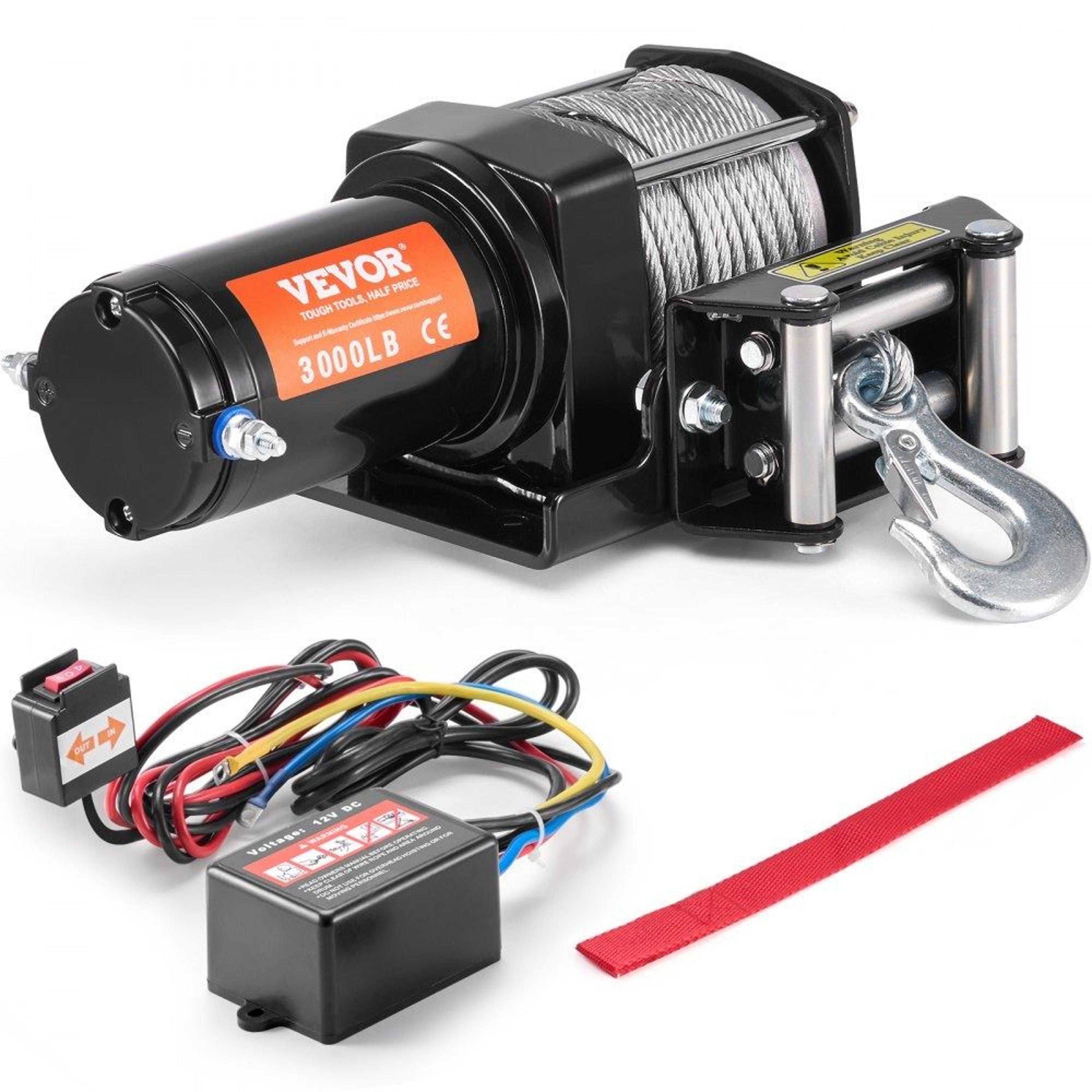 3000 lb electric winch 12v dc atv utv recovery winch with steel cable and wired remote