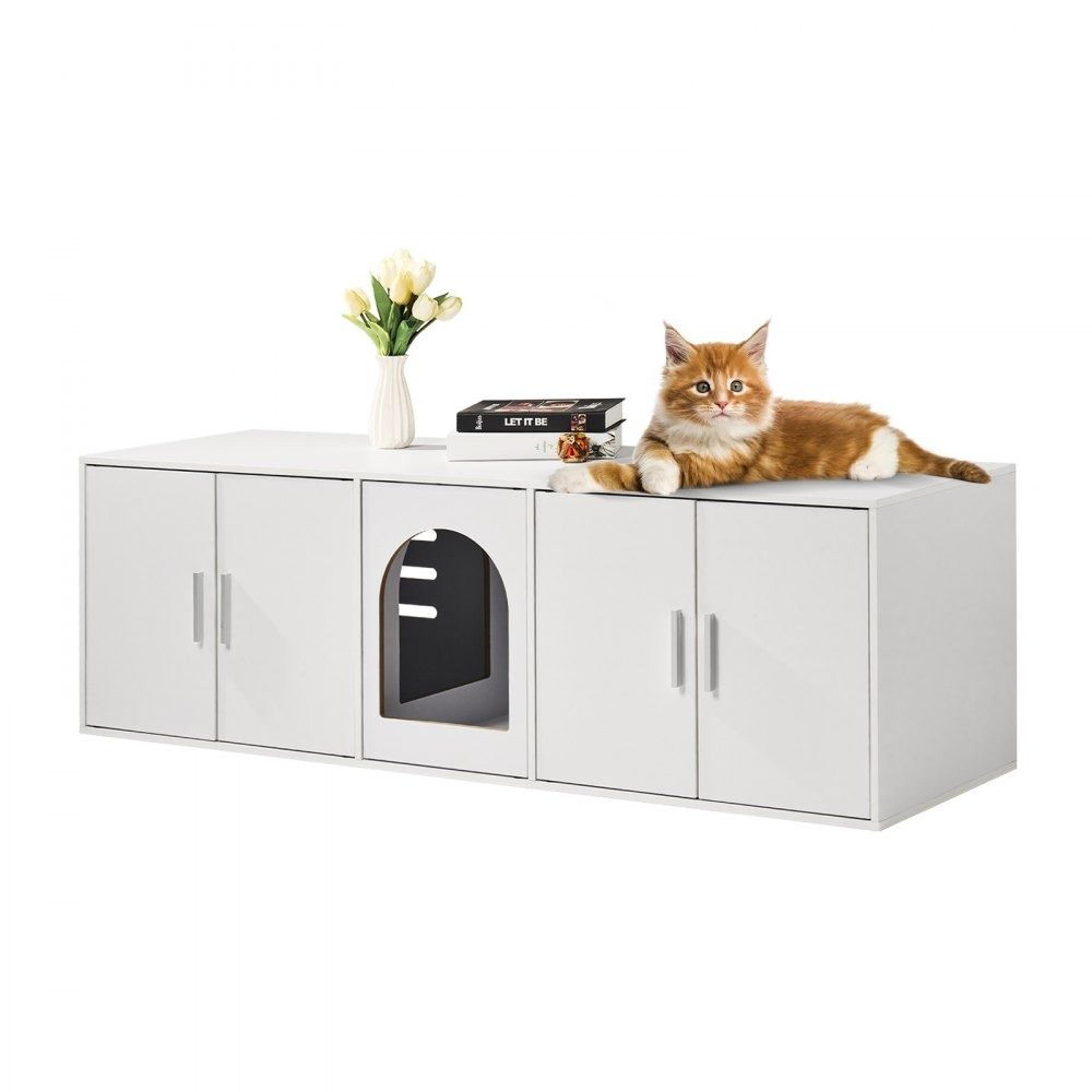 hidden cat litter box enclosure double room furniture cabinet with 5 doors white
