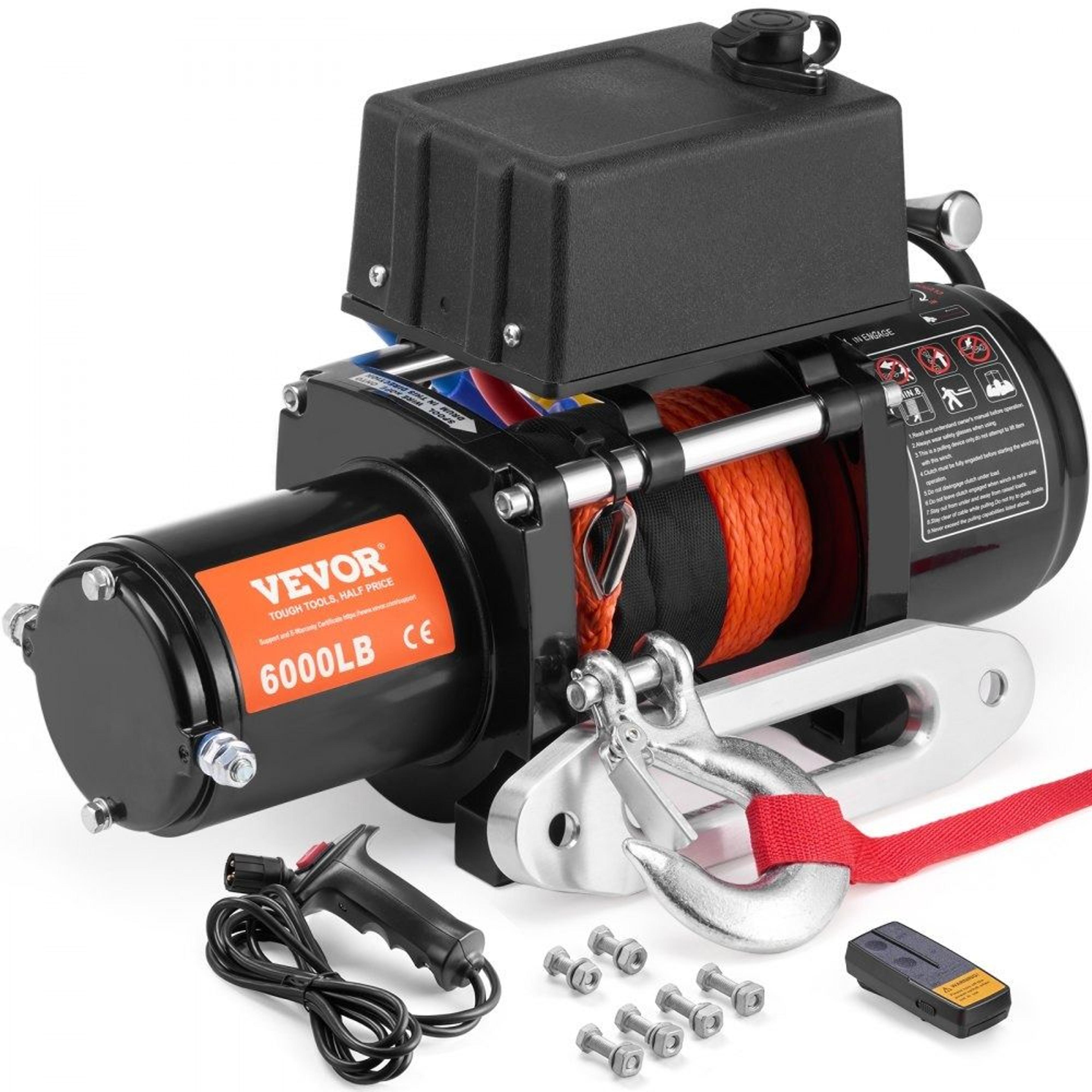6000 lb electric winch 12v dc truck winch with synthetic rope wireless remote and ip55 waterproof design