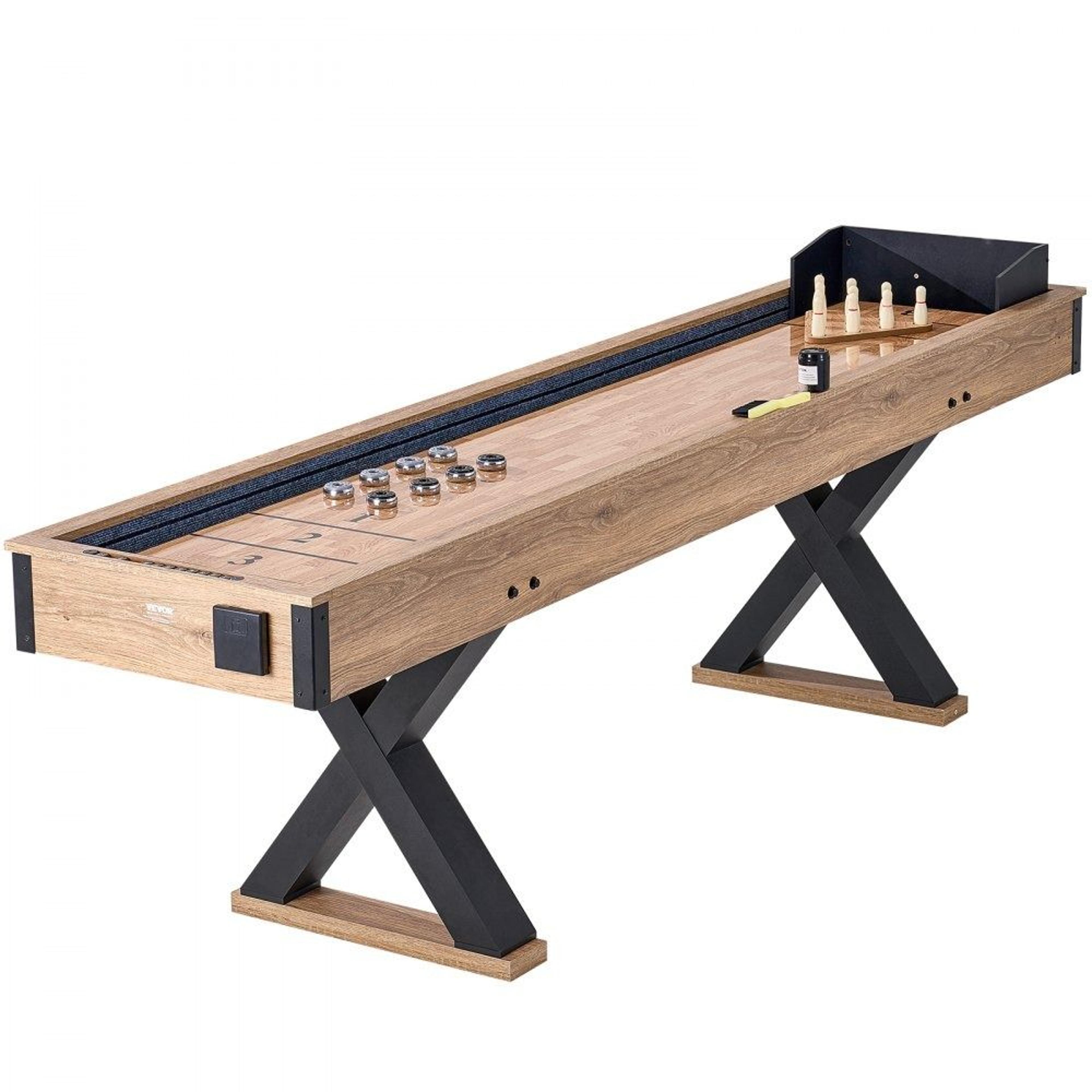 9 ft shuffleboard table 2 in 1 shuffleboard and bowling game set with scratch resistant playfield