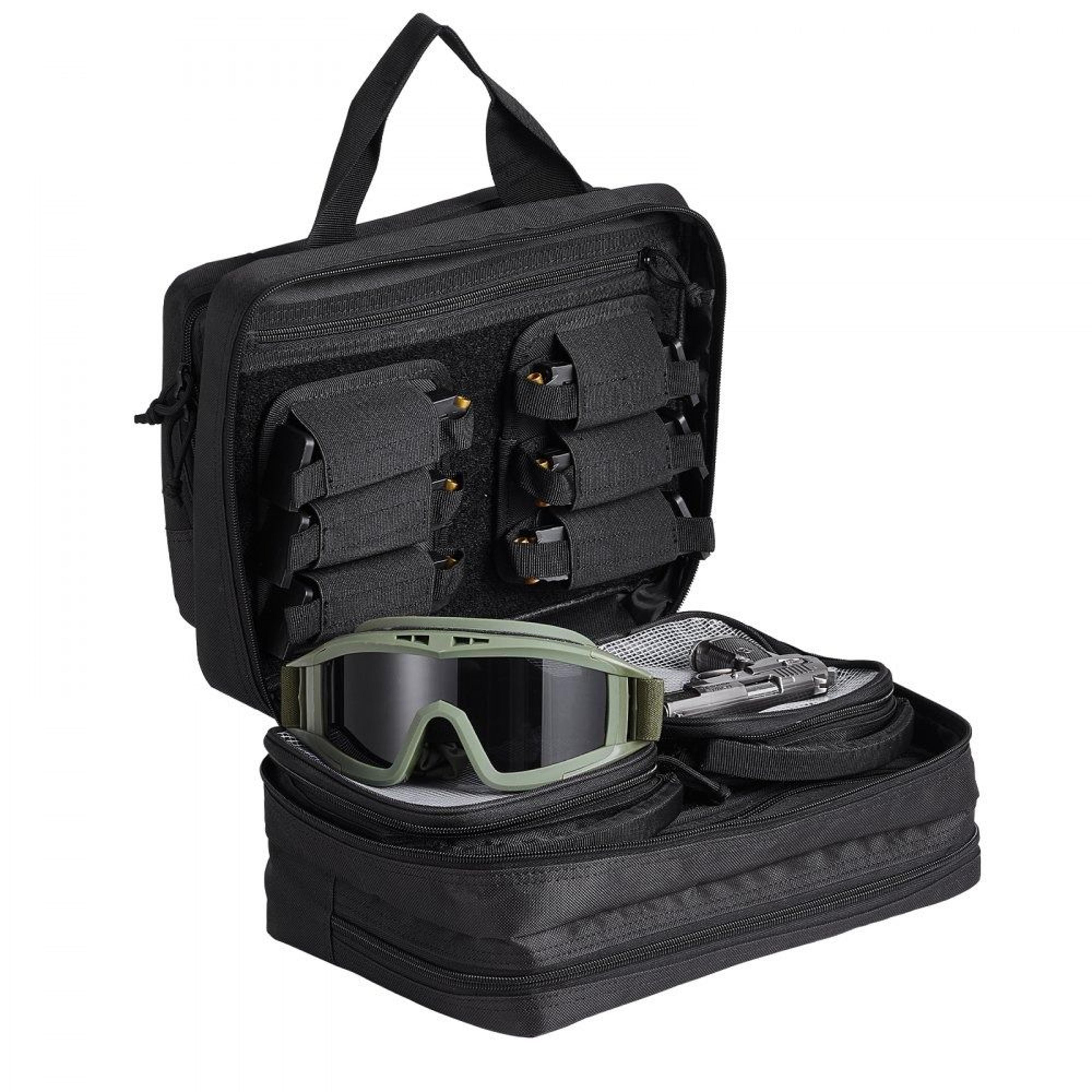 range bag for 2 pistols with removable pistol pockets and 6 magazine storage black