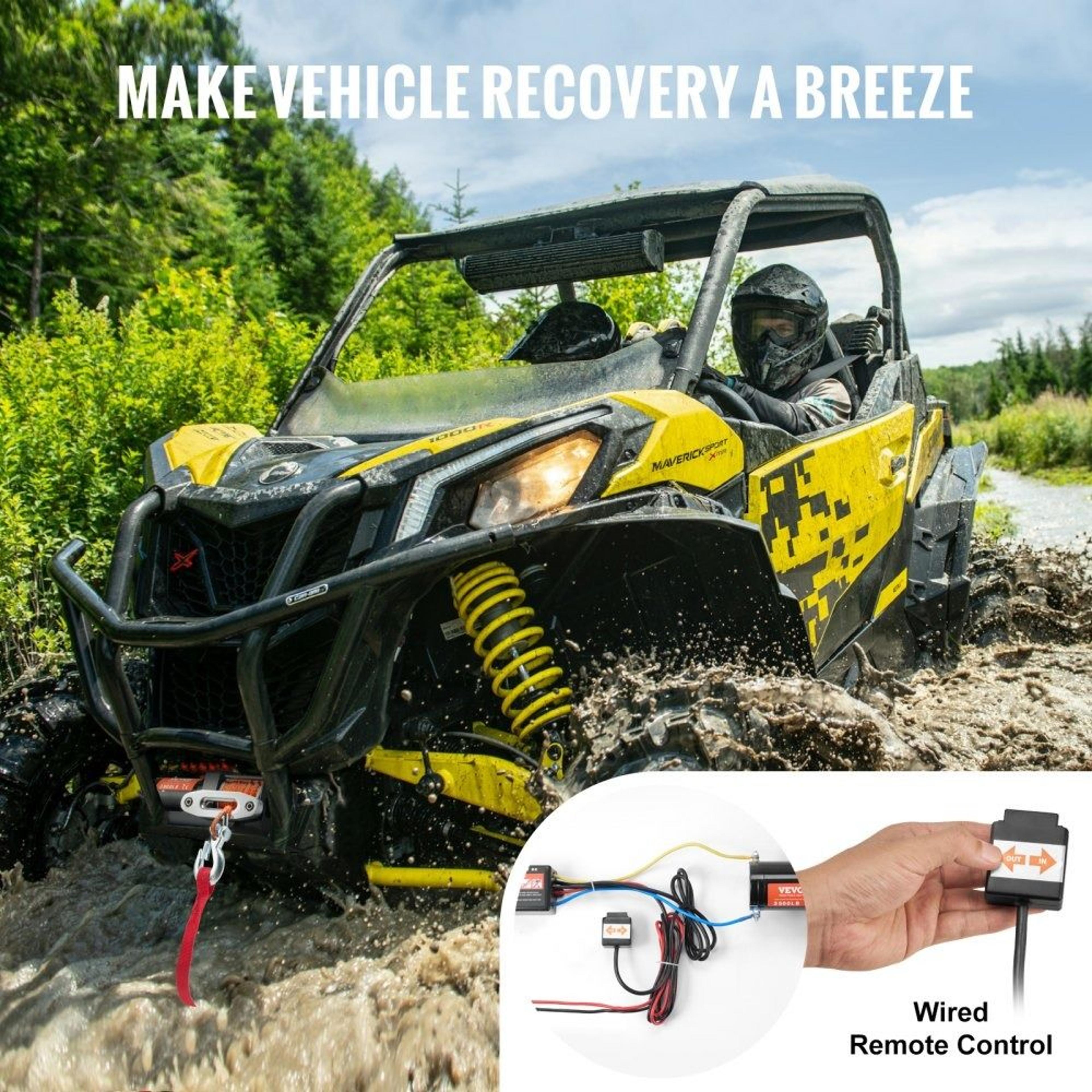 3500 Lb Electric Winch 12V DC ATV UTV Recovery Winch With Synthetic Rope Wired Remote 4