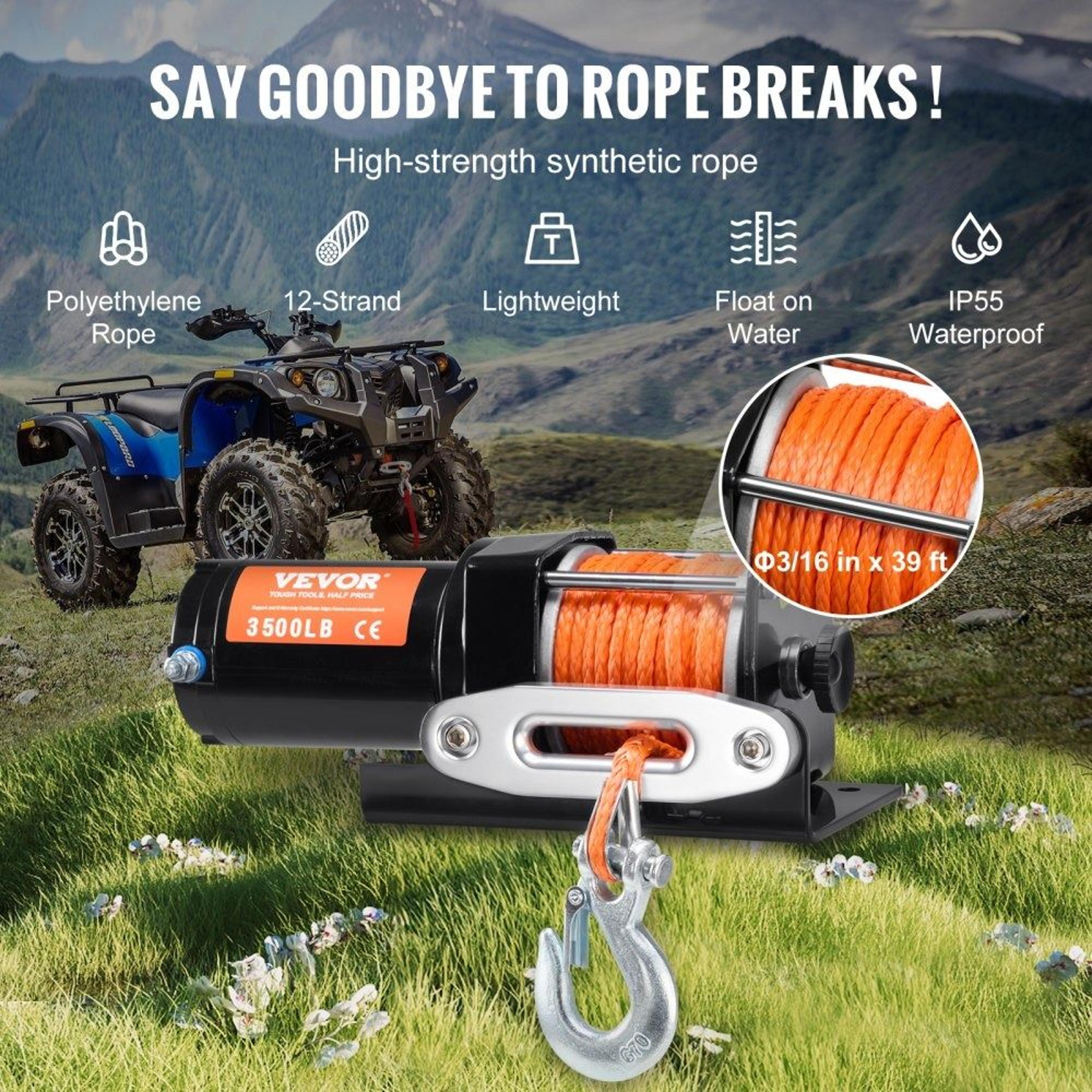 3500 Lb Electric Winch 12V DC ATV UTV Recovery Winch With Synthetic Rope Wired Remote 5