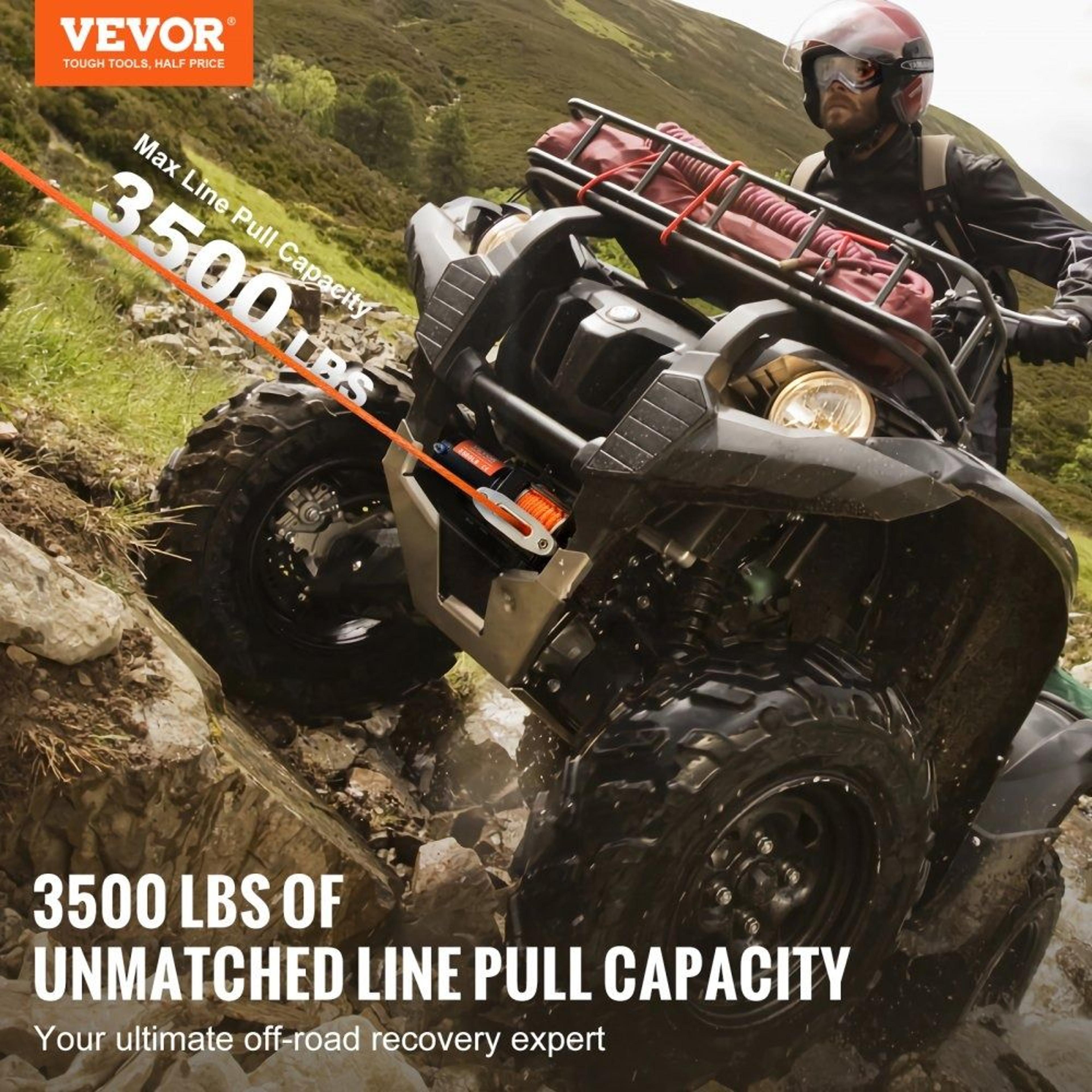 3500 Lb Electric Winch 12V DC ATV UTV Recovery Winch With Synthetic Rope Wired Remote 2