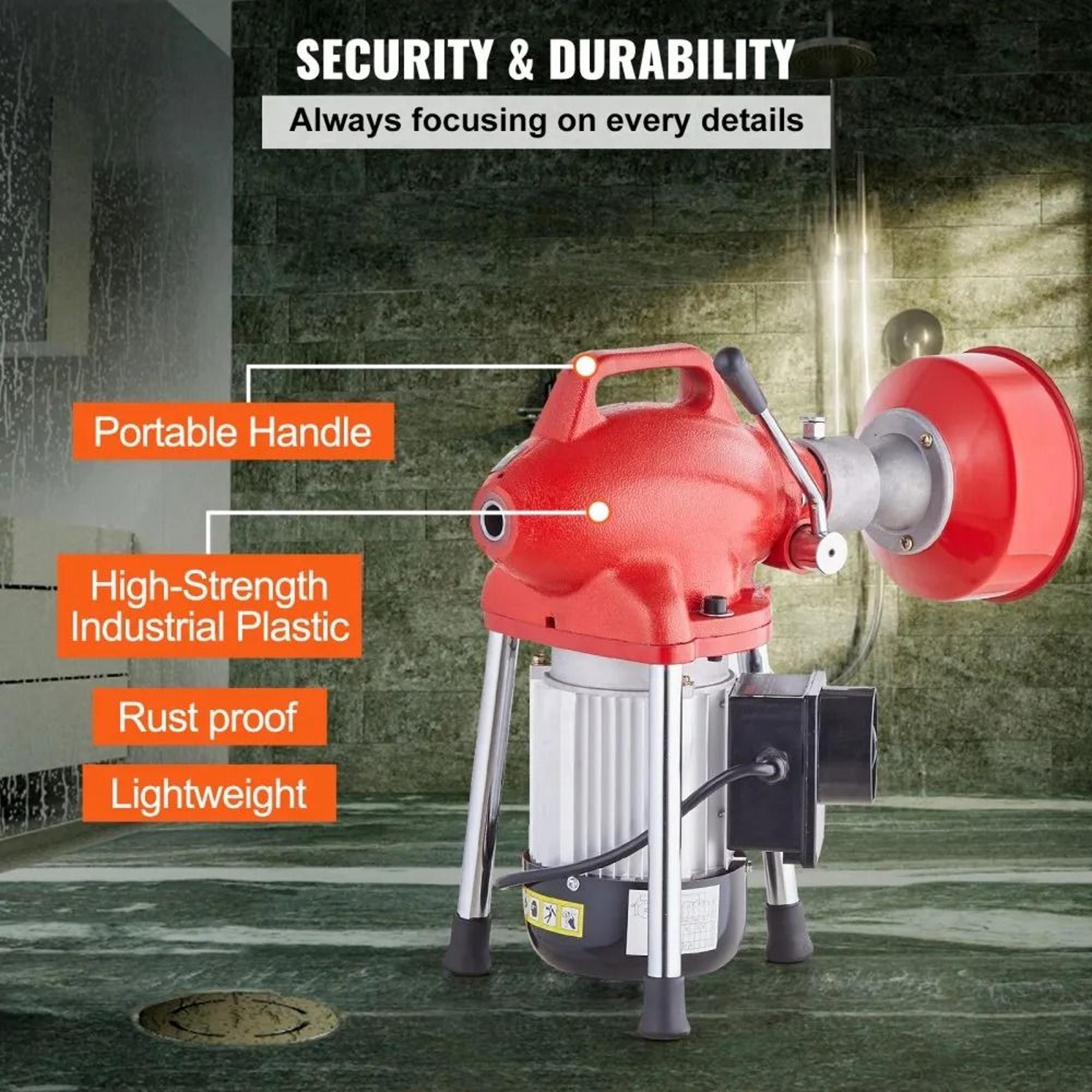 Drain Cleaner Machine 120FT Electric Sewer Snake Auger With Manual Feed And 7 Cutters 1
