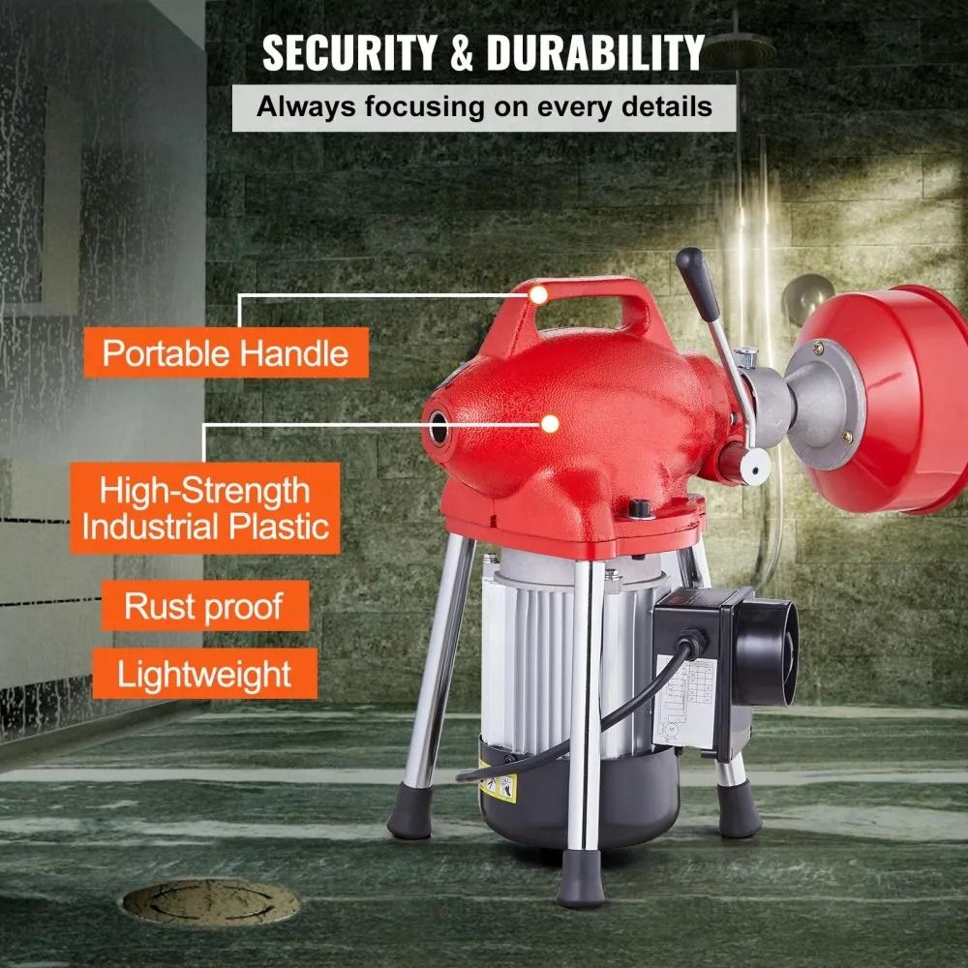 Drain Cleaner Machine 66 FT Electric Sewer Snake Auger With 250W Motor And 7 Cutters 2