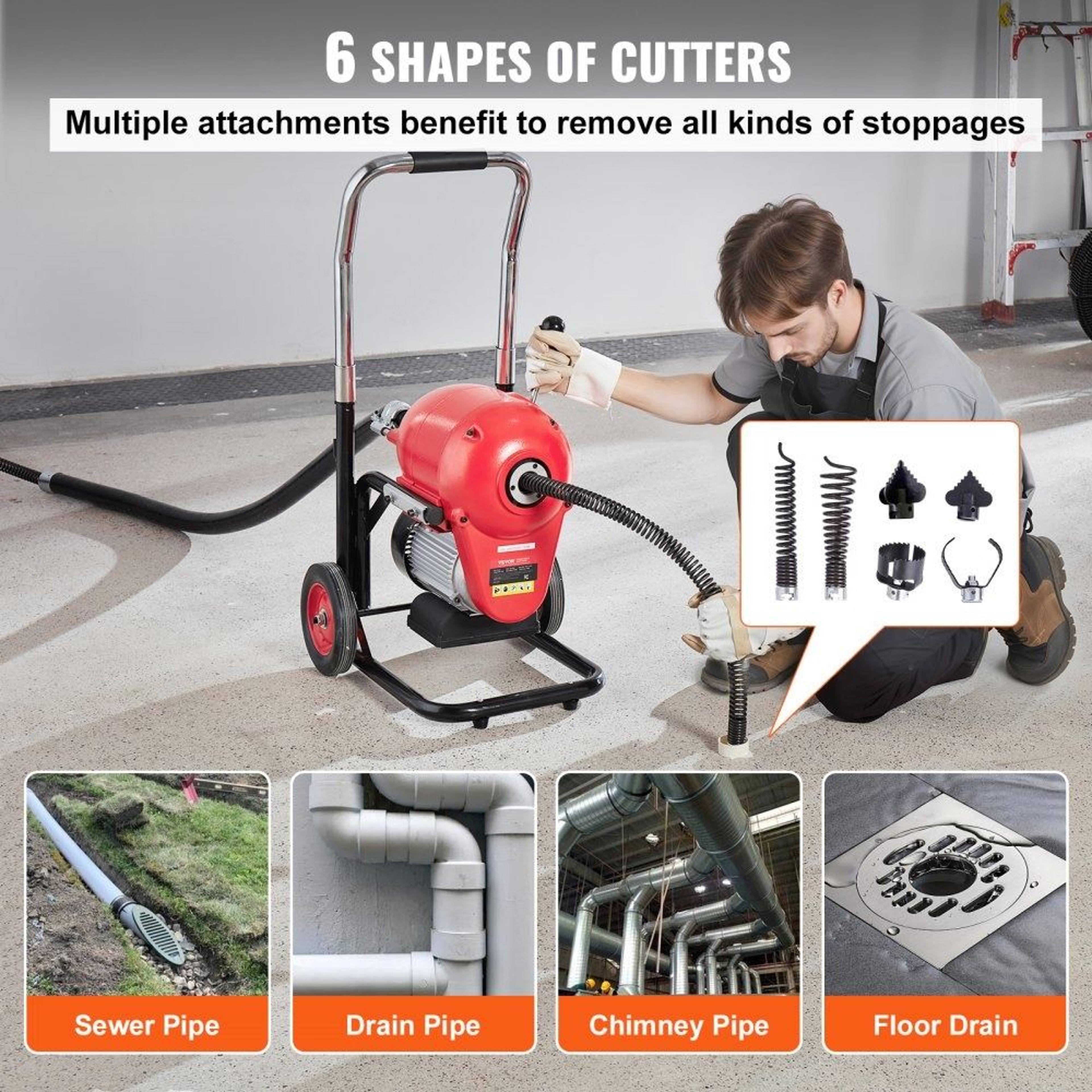 Drain Cleaner Machine 120FT Electric Sewer Snake Auger With 1100W Motor And 6 Cutters 2