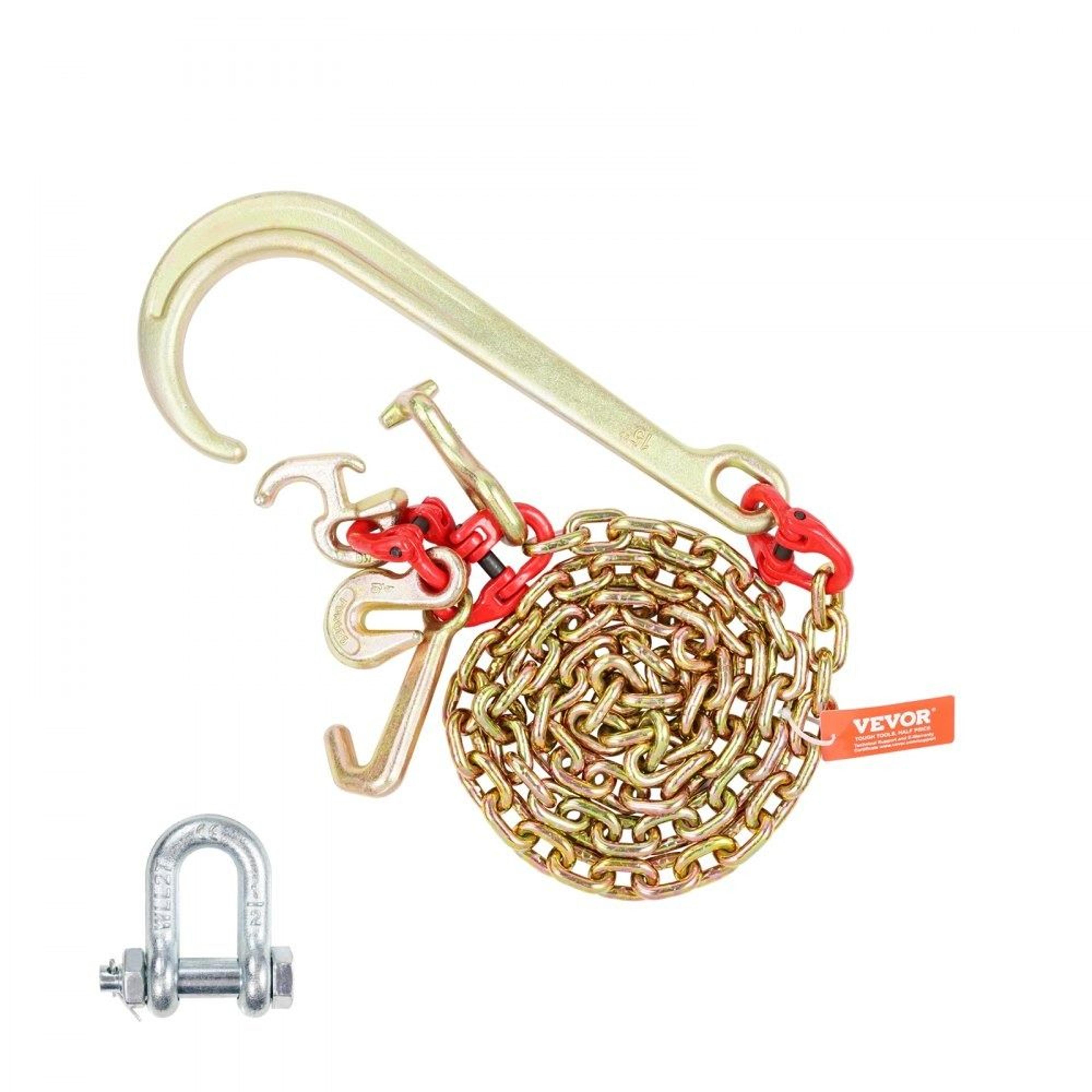 5/16 in g80 j hook tow chain 6 ft heavy duty recovery chain with grab hook and rtj cluster hook