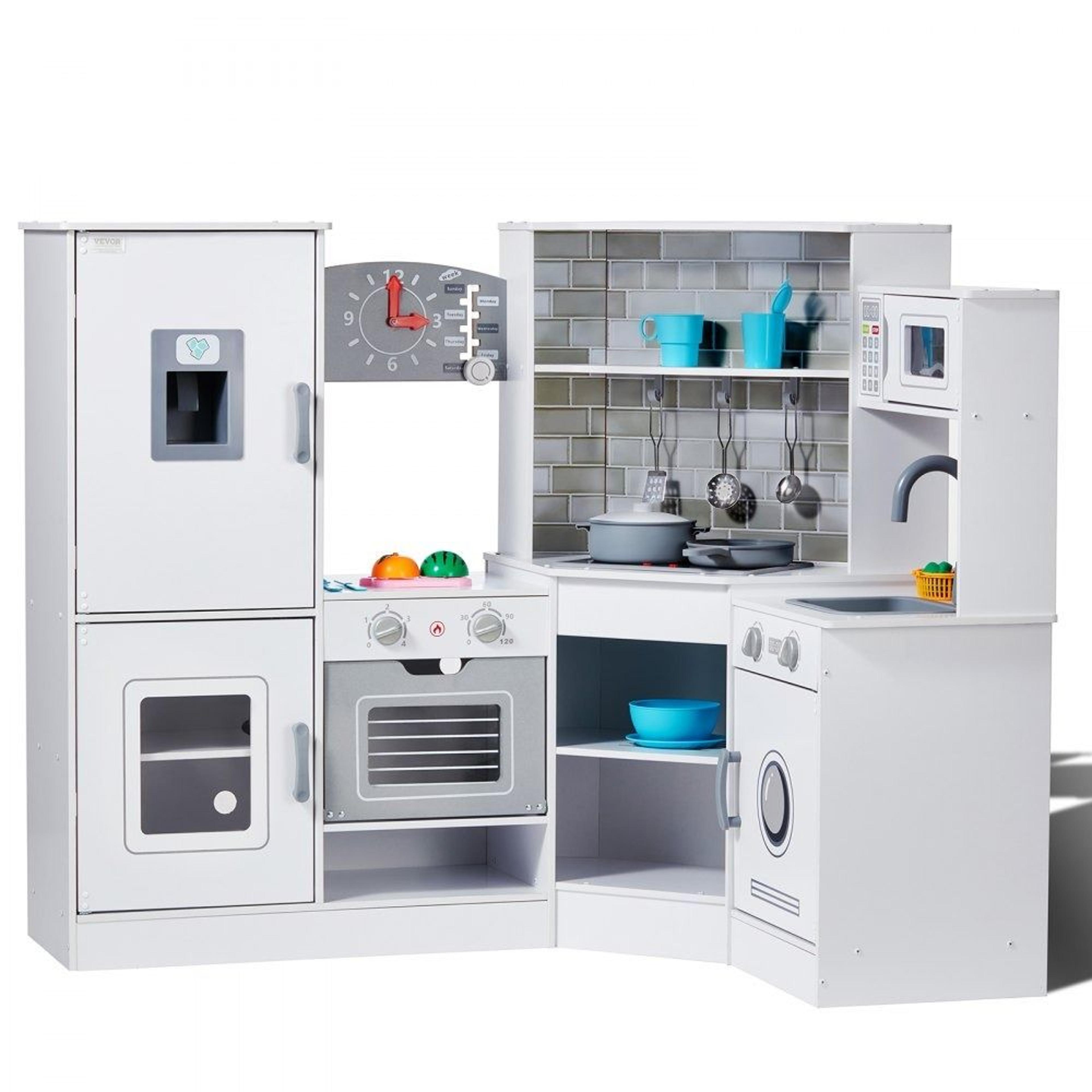 corner wooden play kitchen set with lights sounds ice maker oven and accessories