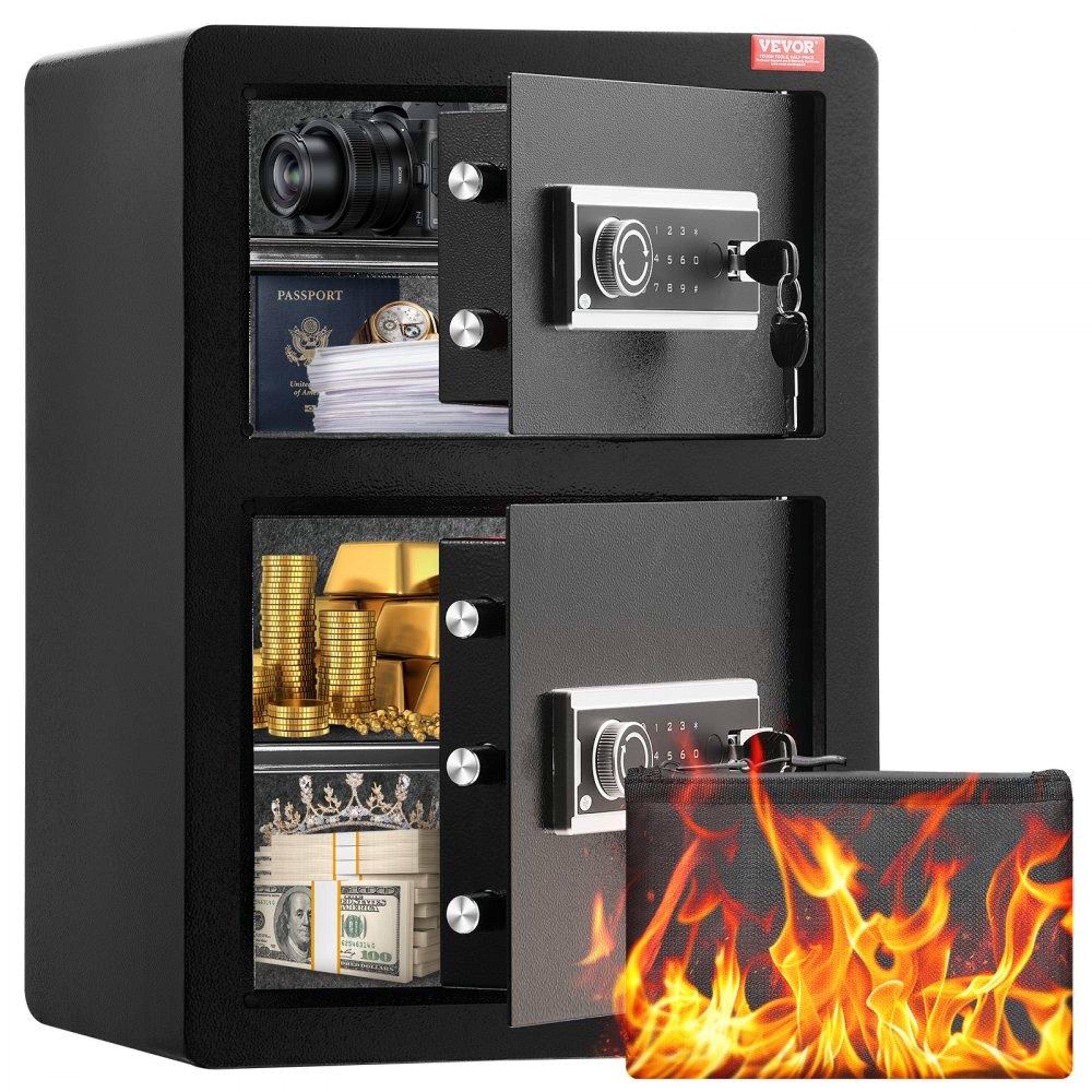 double door safe box with key lock password and fireproof bag for valuables