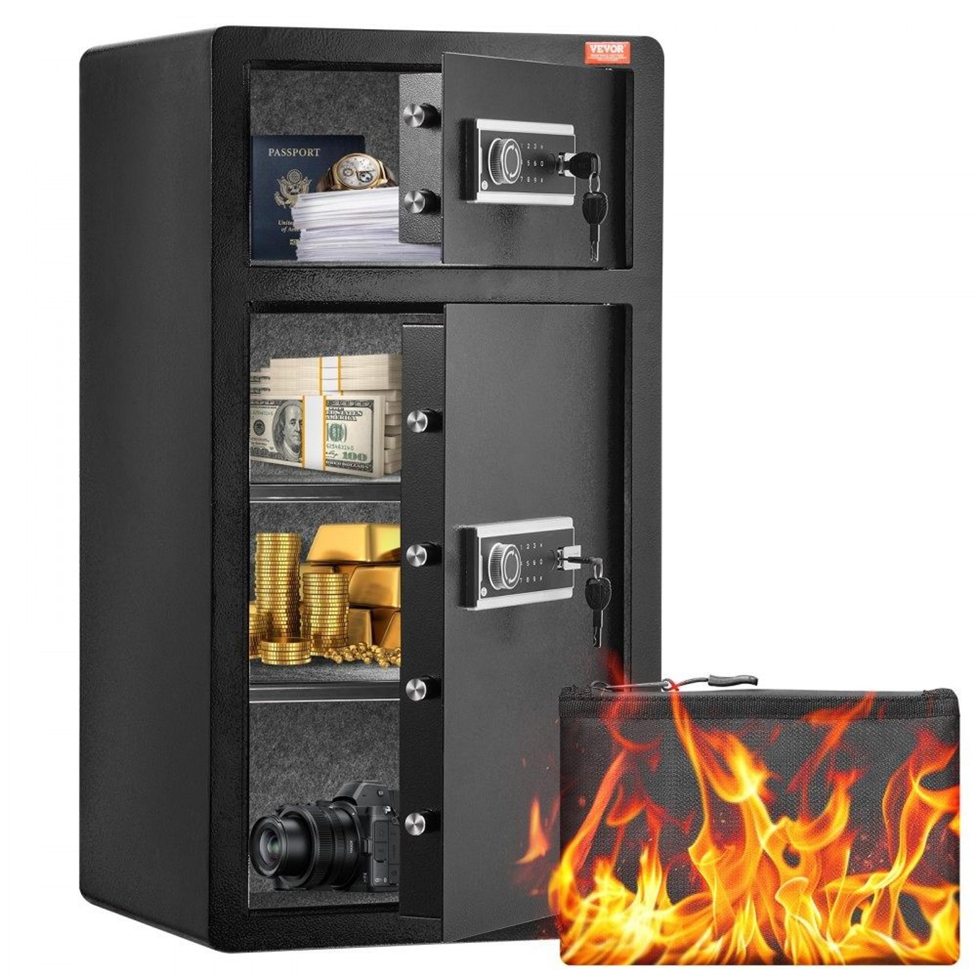 double door safe box 7.2 cu ft with key lock password access and adjustable divider