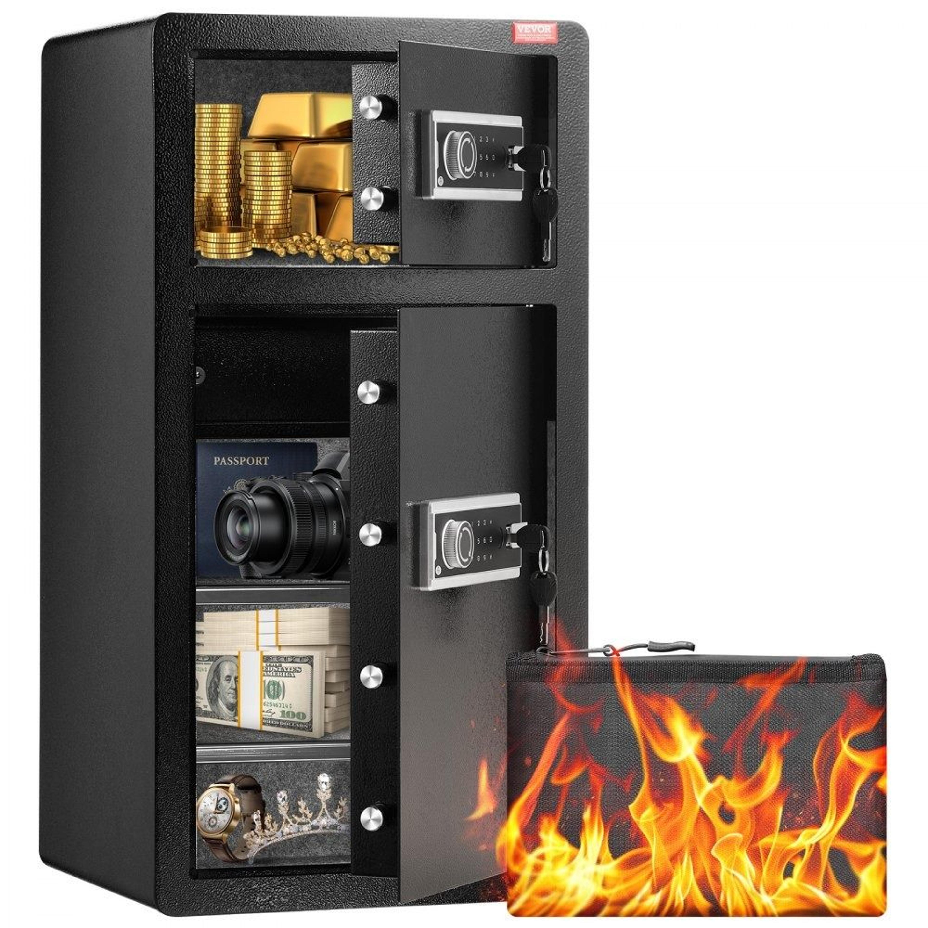 double doors 5.5 cu ft safe box with key lock password and fireproof bag