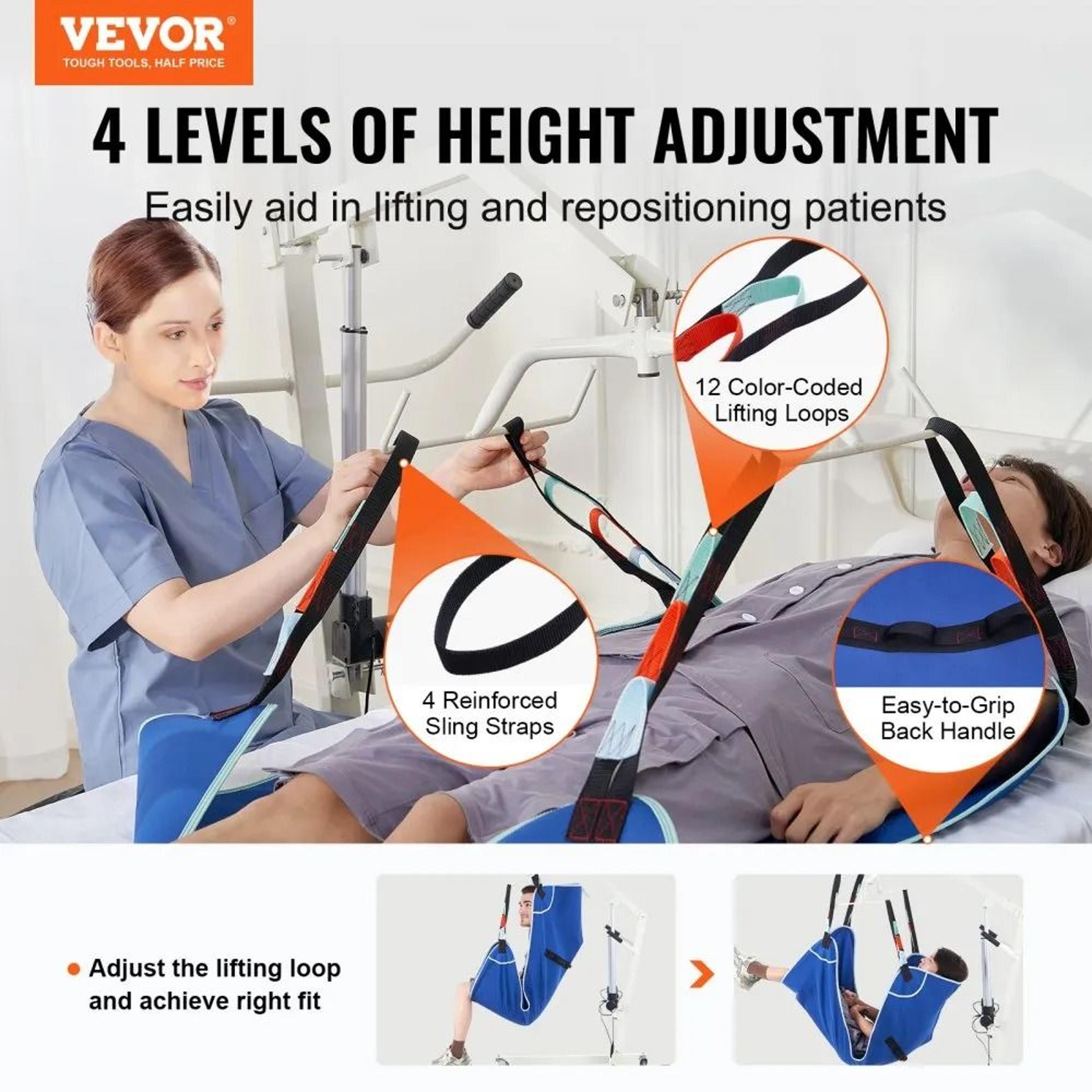 Universal Full Body Patient Lift Sling Large 600 Lb Capacity Polyester Transfer Sling 7