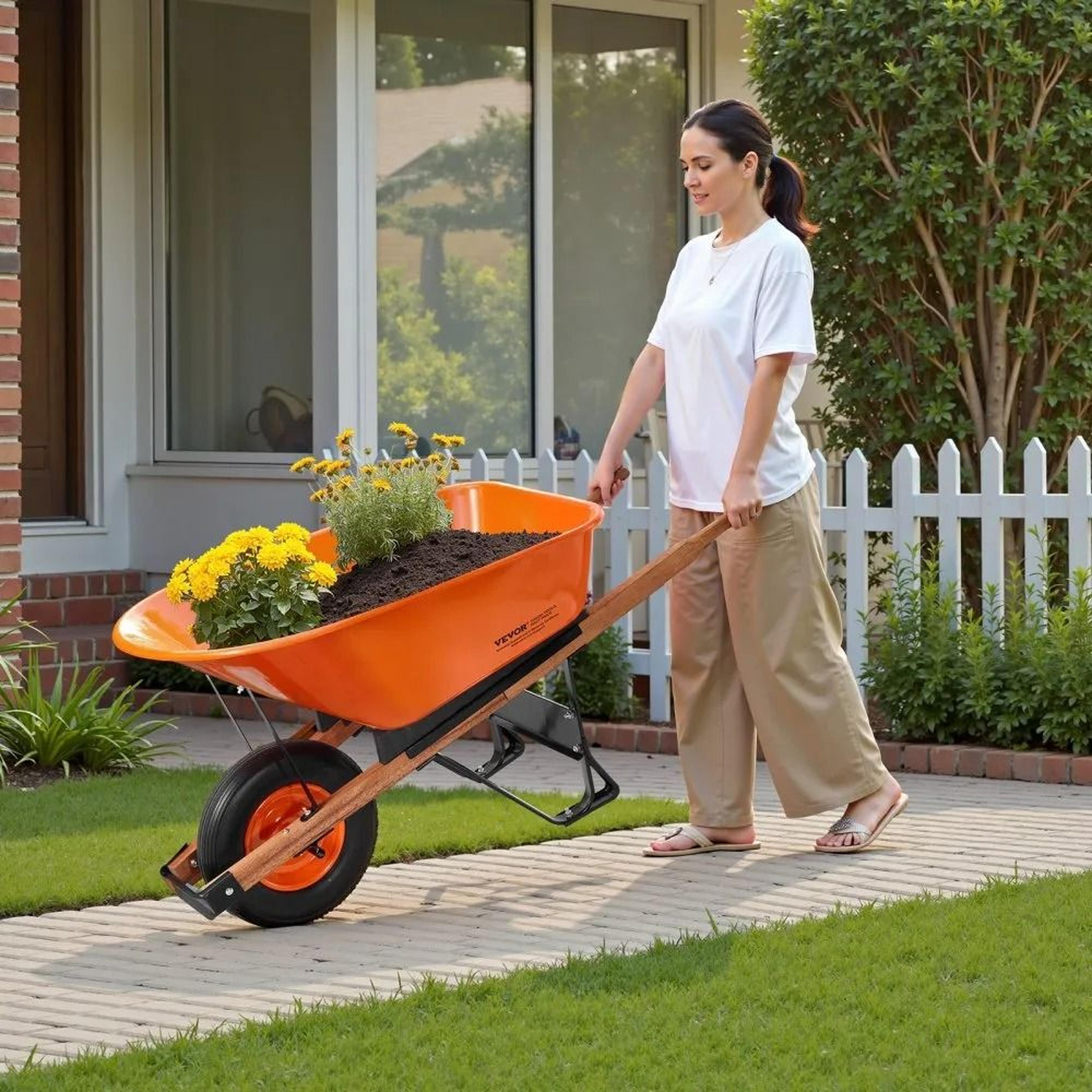 Heavy Duty Wheelbarrow Cart 6 Cu Ft 330 Lb Capacity With 16 Inch Solid Foam Wheel 6