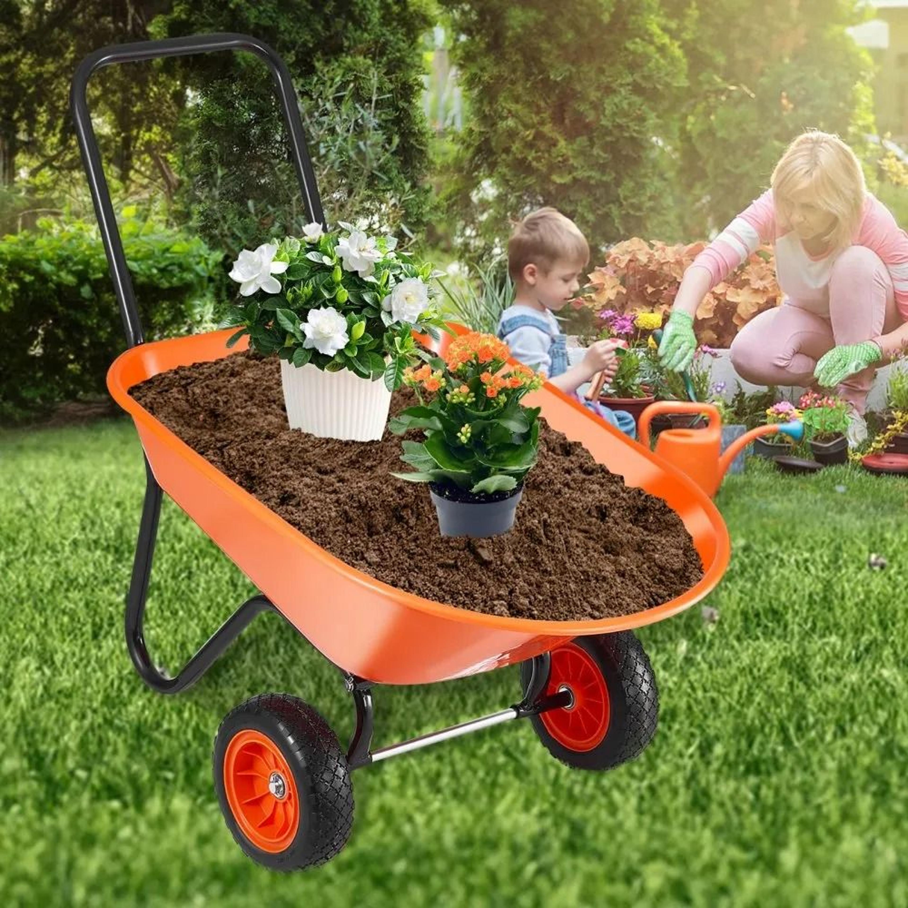 Heavy Duty Wheelbarrow Cart With 5 Cu Ft Tray And Dual 10 Inch Wheels 4