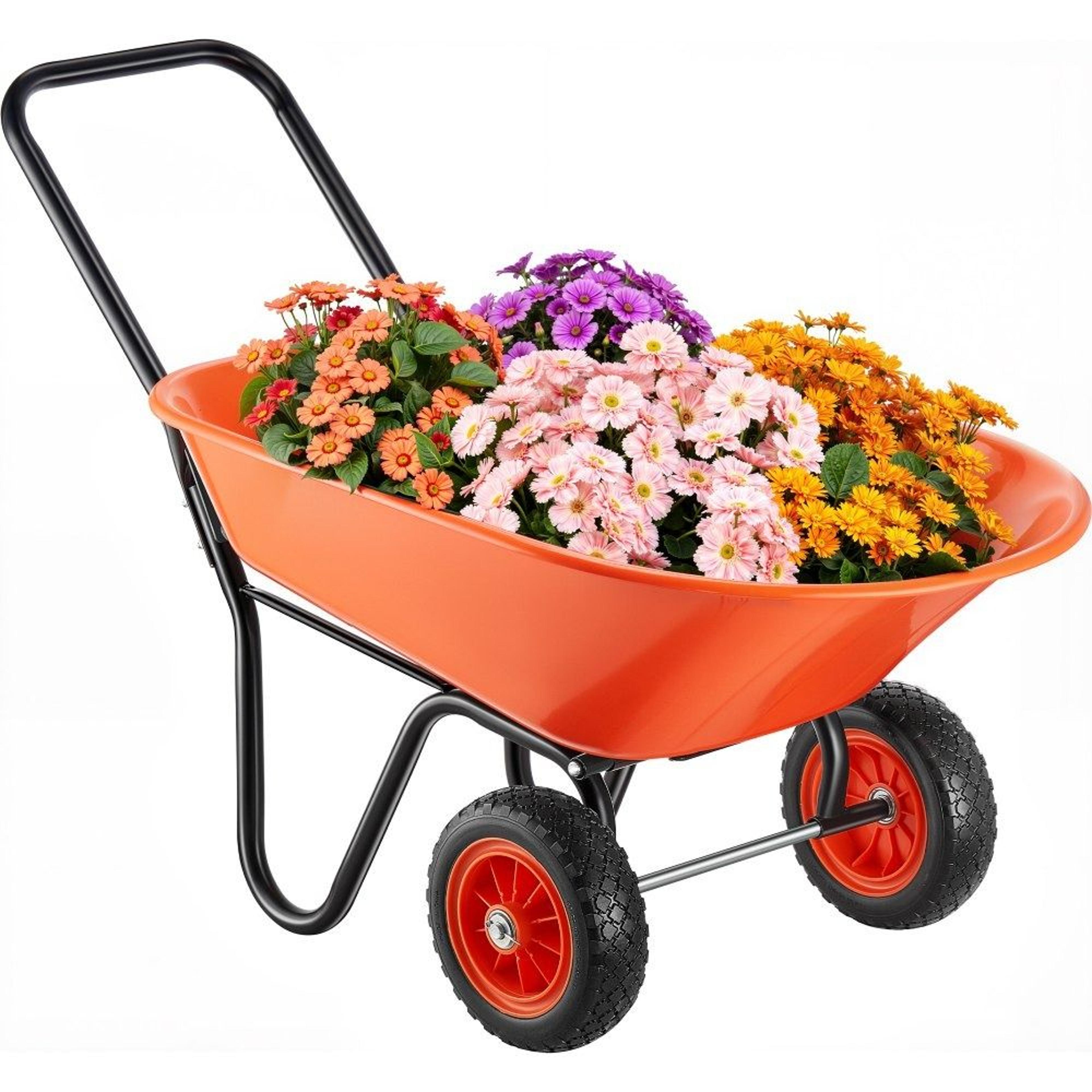 heavy duty wheelbarrow cart with 5 cu ft tray and dual 10 inch wheels