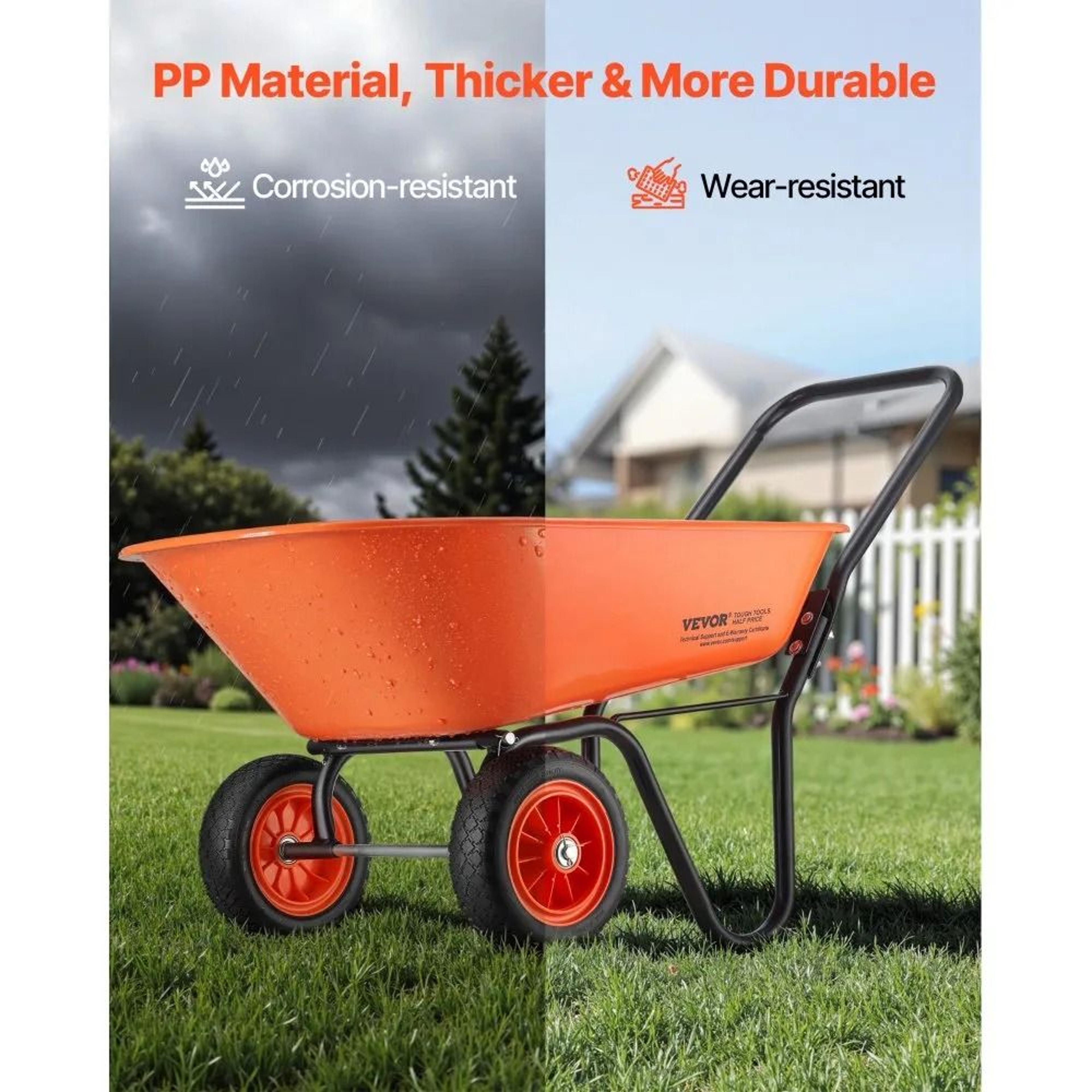 Heavy Duty Wheelbarrow Cart With 5 Cu Ft Tray And Dual 10 Inch Wheels 1
