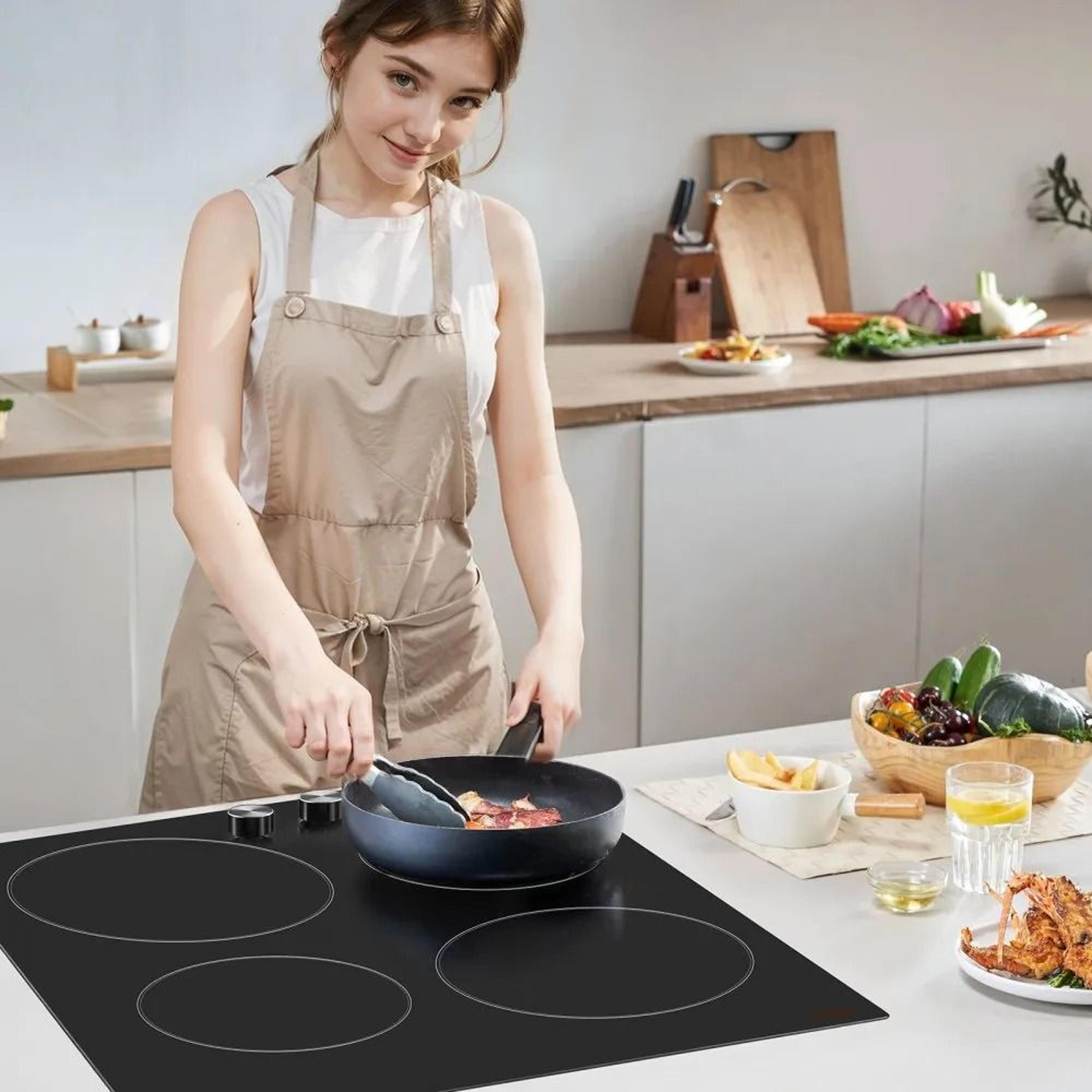 24 Inch Electric Cooktop 4 Burner 6000W Ceramic Radiant Stove Top With Knob Controls 6